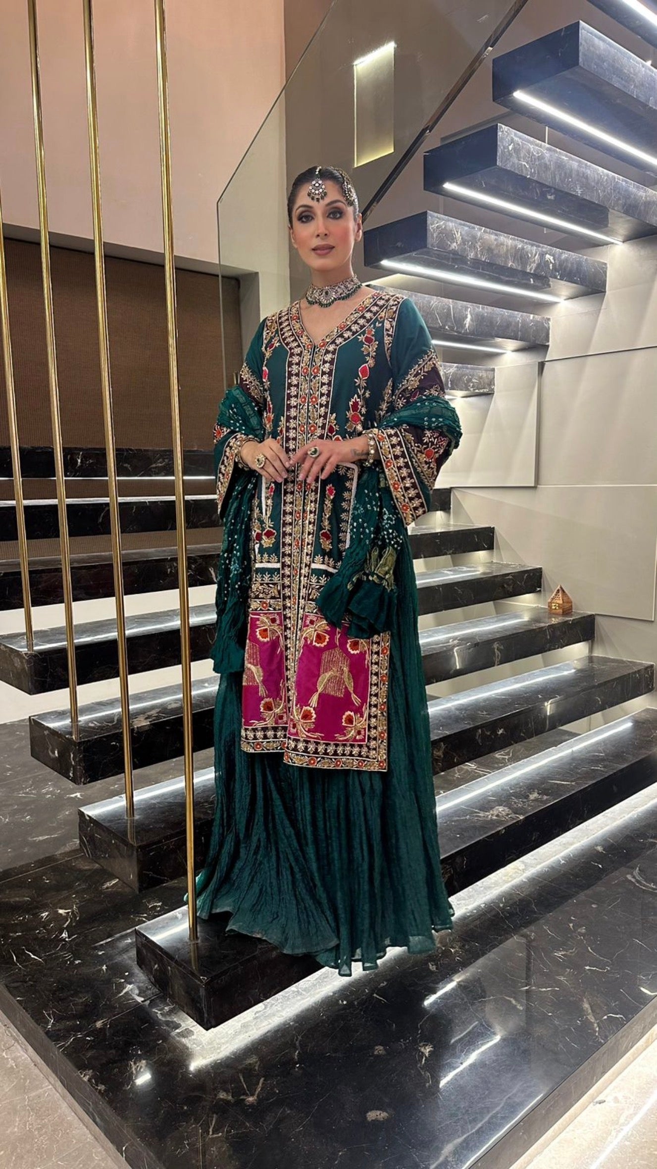 DEEP TEAL SILK SHARARA SET