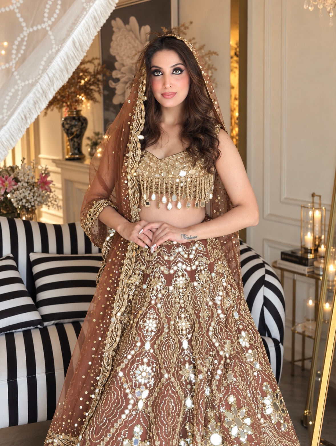 BROWN MIRROR LEHENGA