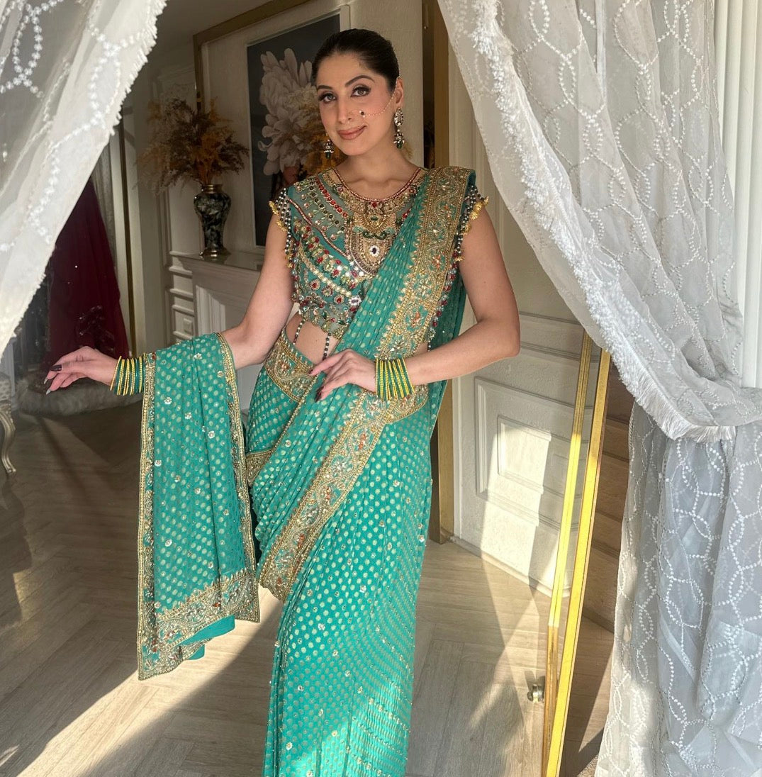 SEA GREEN DRAPE SAREE
