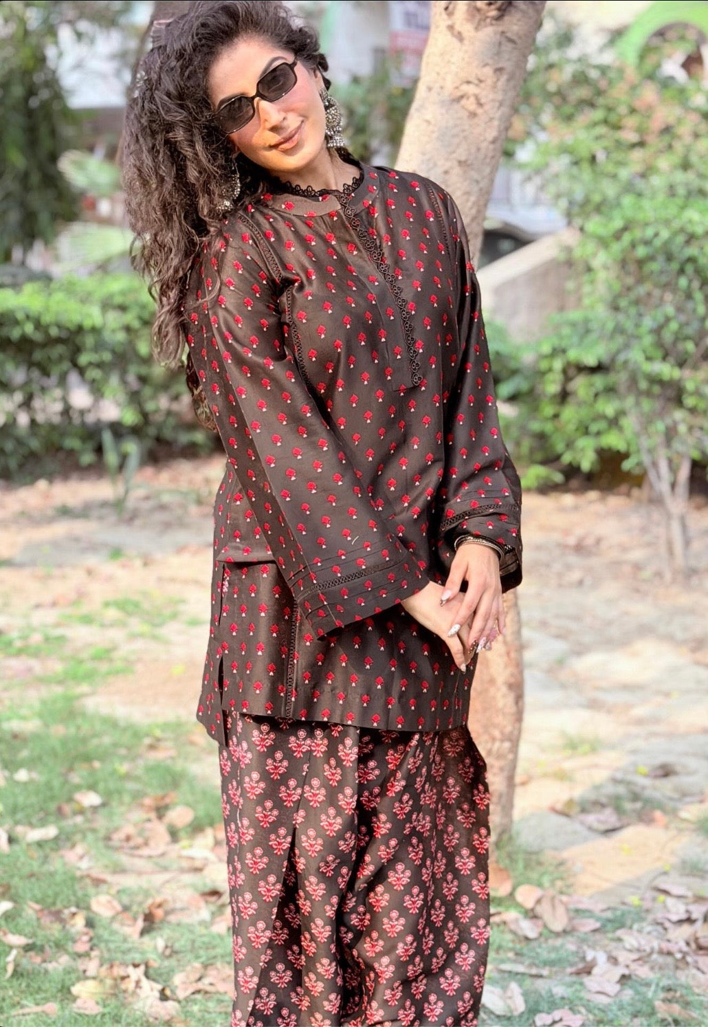 BLACK PRINTED FARSHI CO-ORD SET