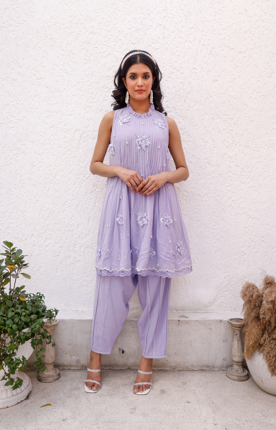 PURPLE COLOR KURTI WITH EMBROIDERY ON TOP