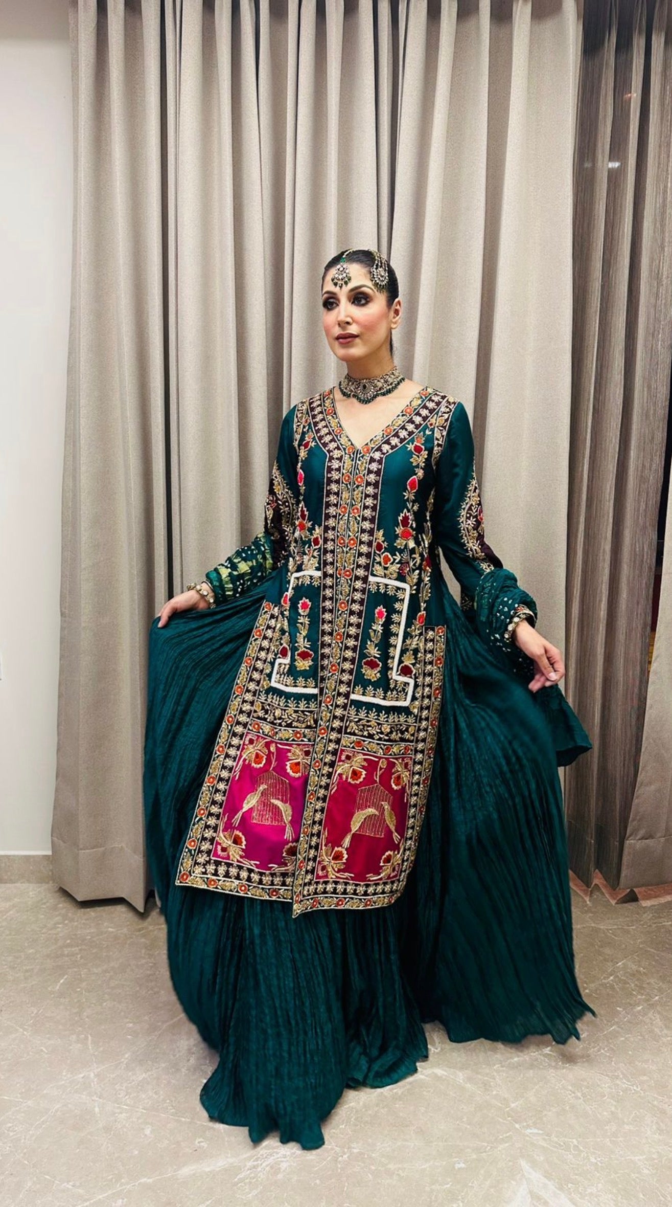 DEEP TEAL SILK SHARARA SET