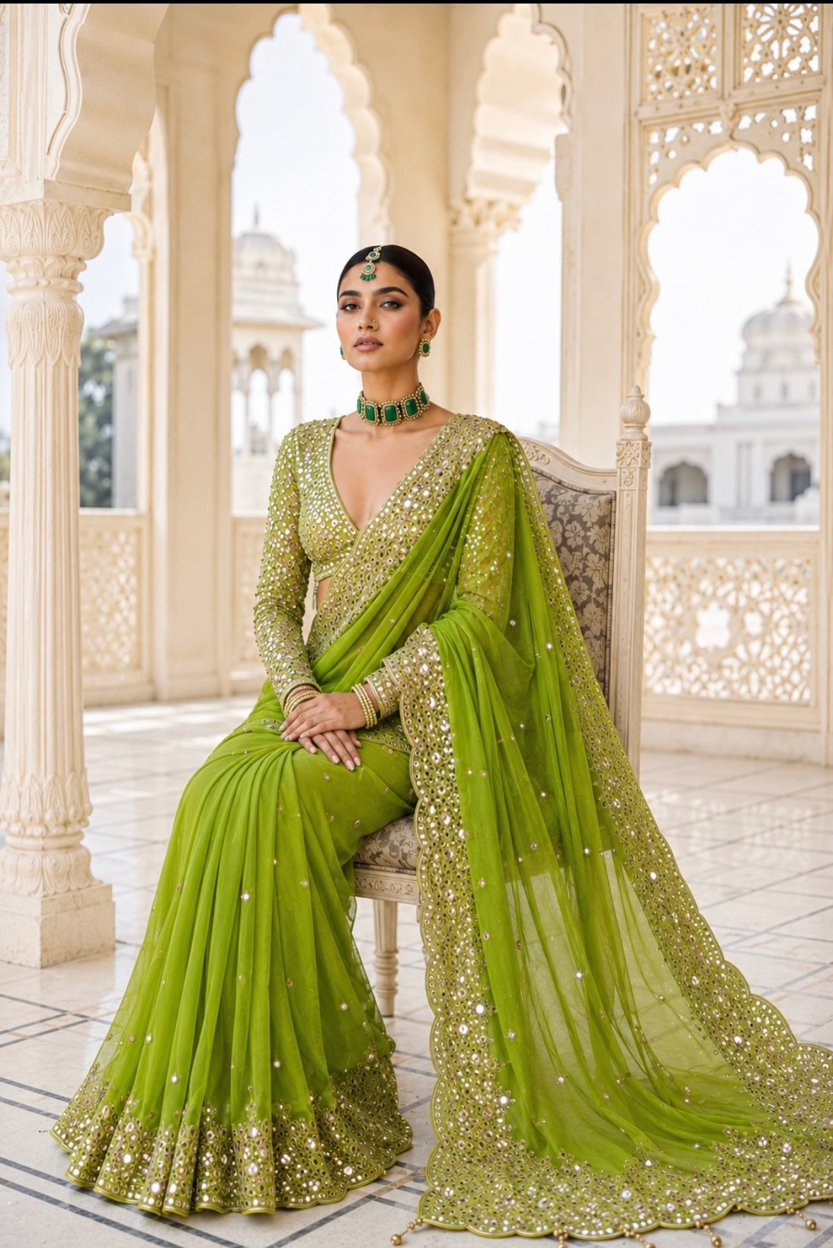LIME GREEN MIRROR SAREE