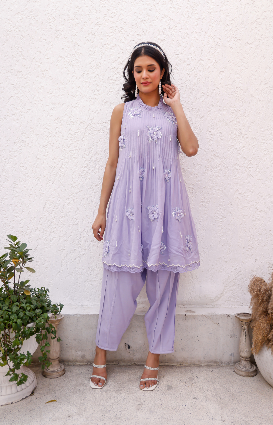 PURPLE COLOR KURTI WITH EMBROIDERY ON TOP
