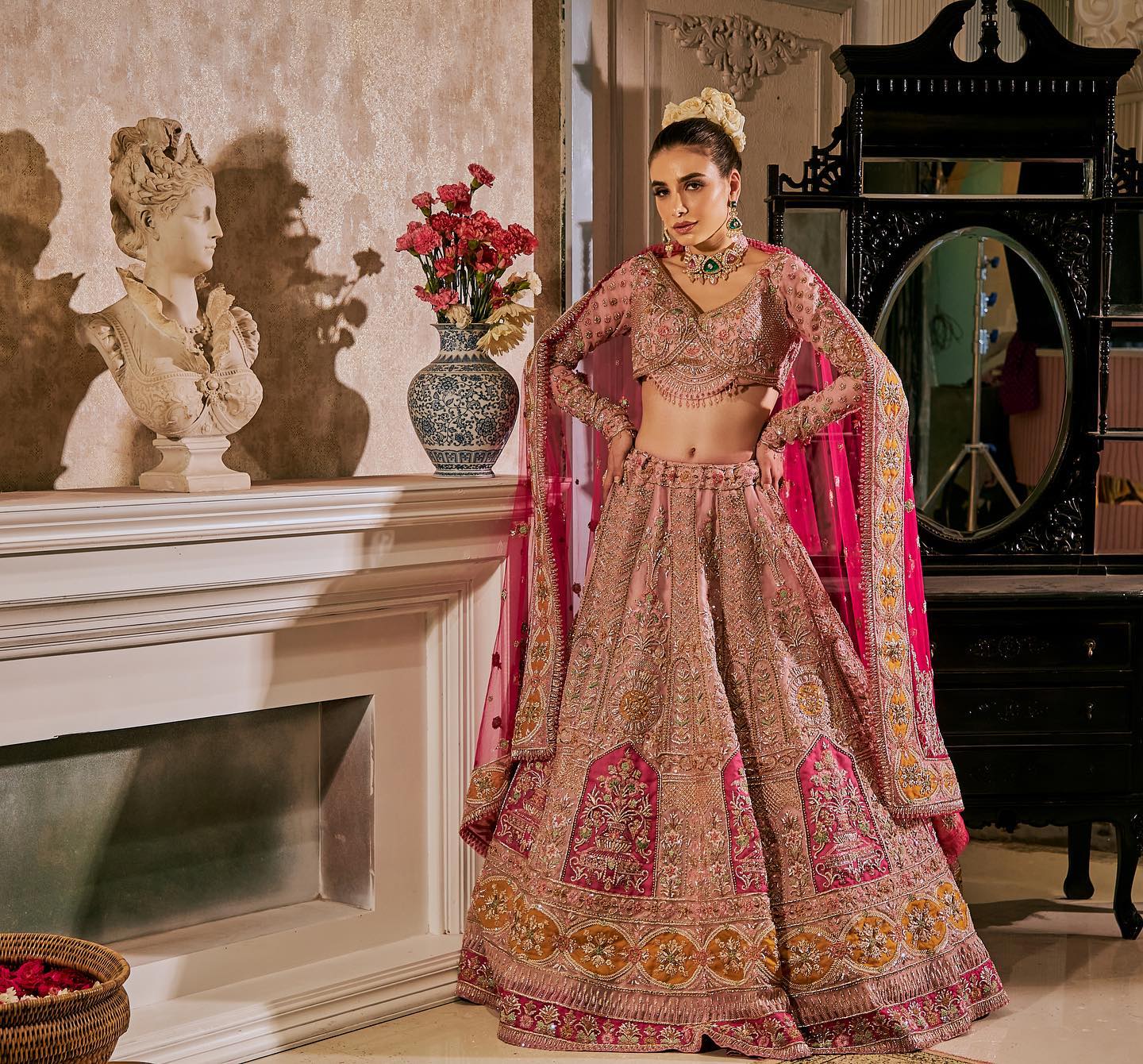 PINK DESIGNED LEHENGA WITH HEAVY EMBROIDERY