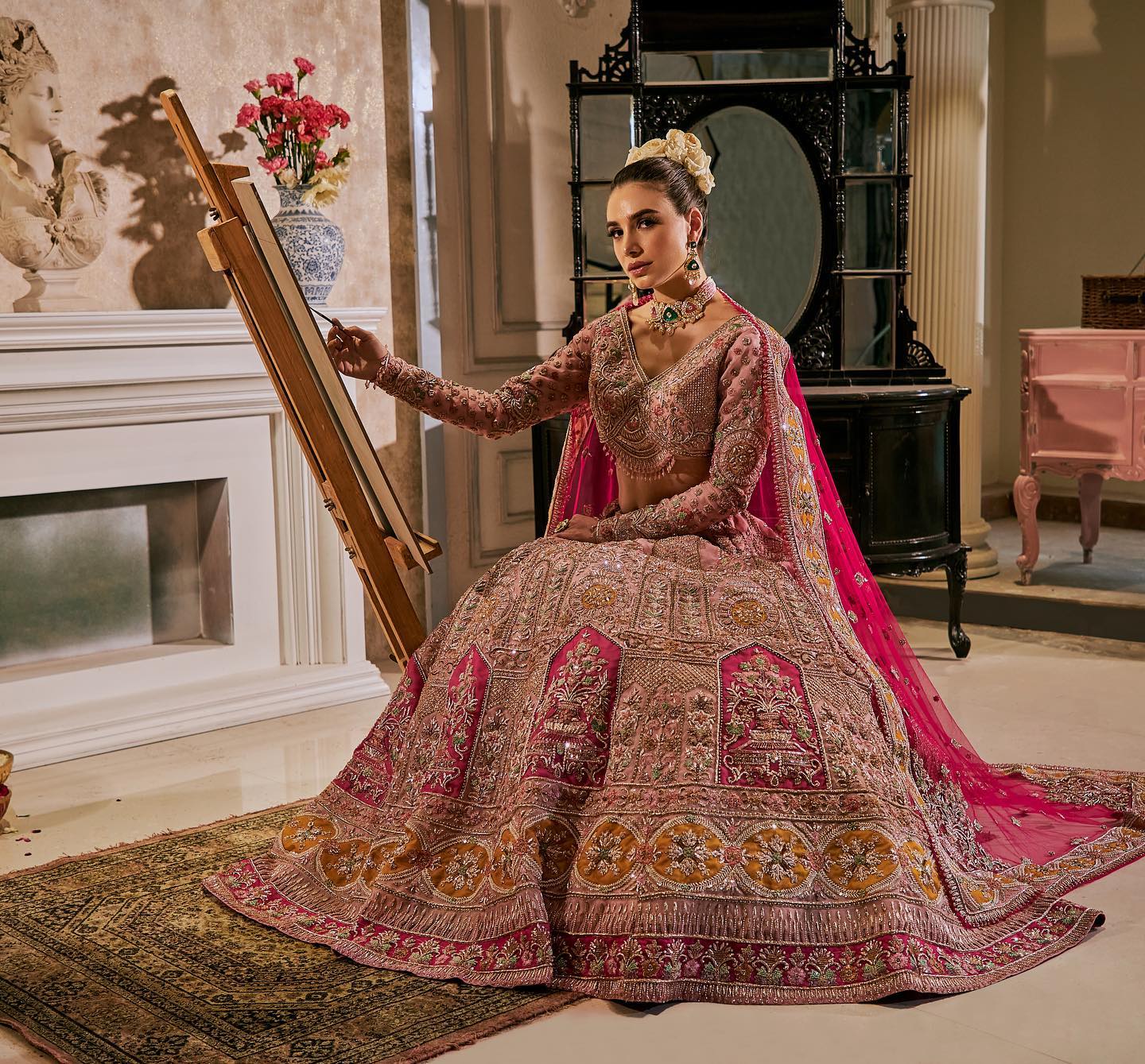 PINK DESIGNED LEHENGA WITH HEAVY EMBROIDERY