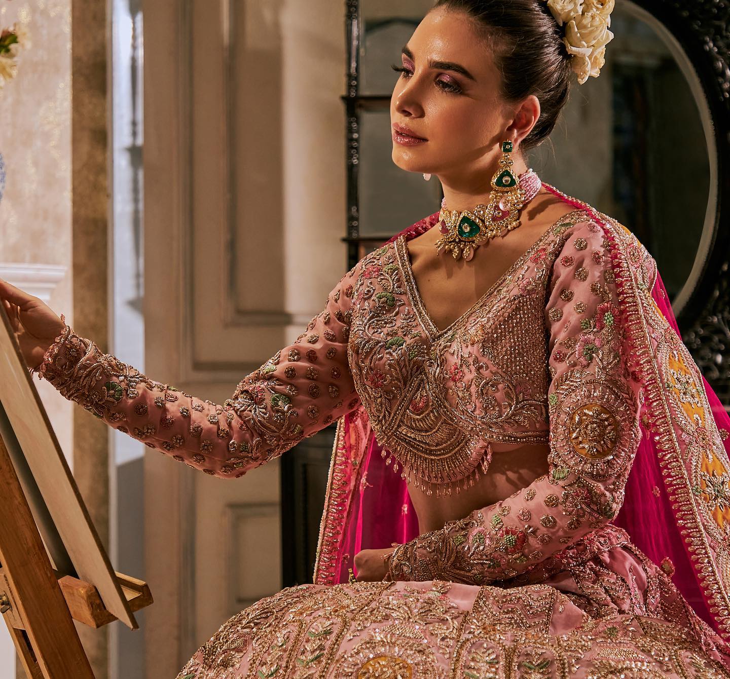 PINK DESIGNED LEHENGA WITH HEAVY EMBROIDERY