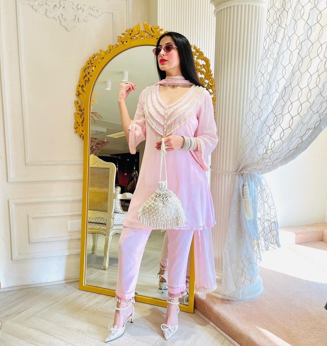 PINK COLOR KURTI WITH EMBROIDERY ON TOP