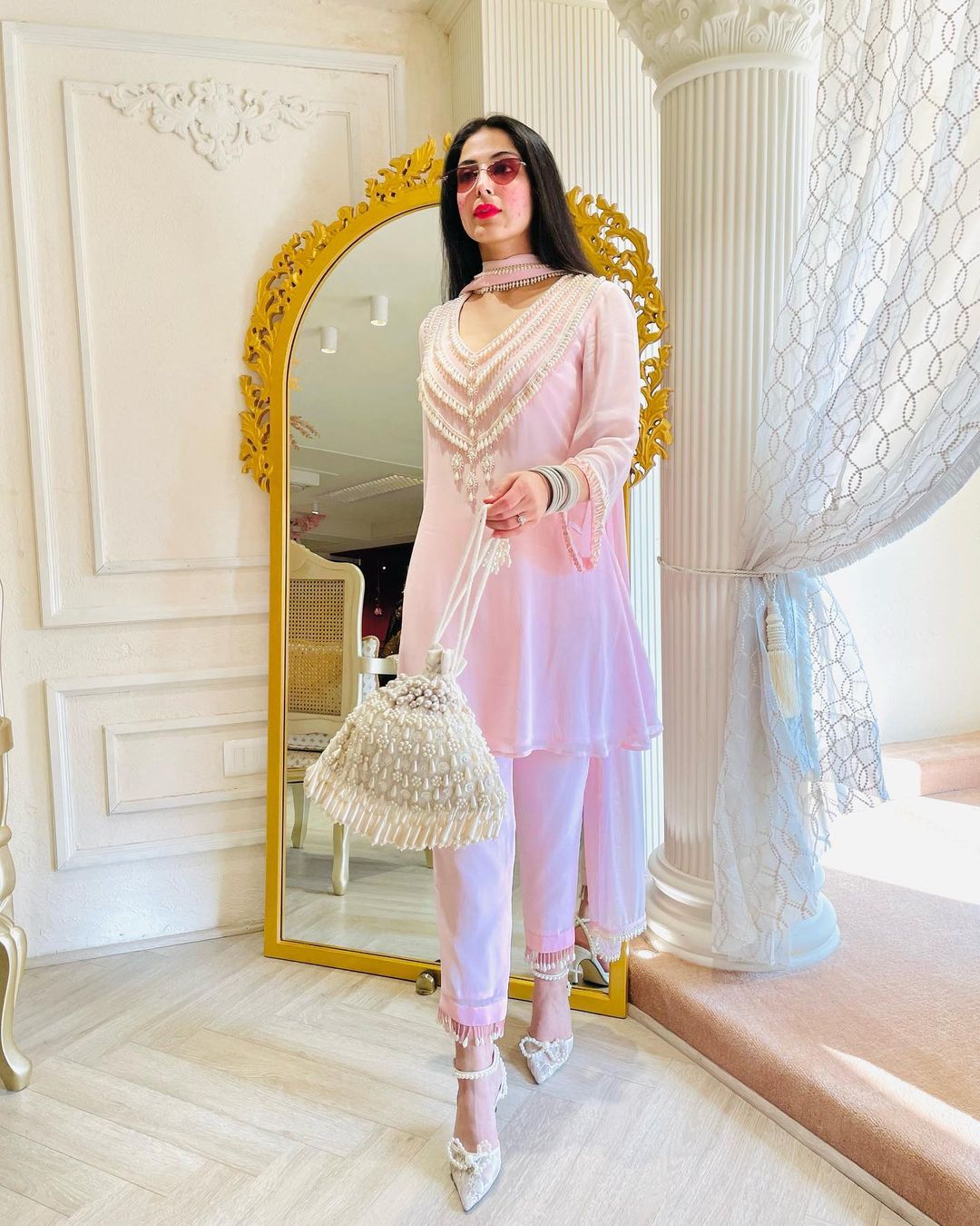 PINK COLOR KURTI WITH EMBROIDERY ON TOP