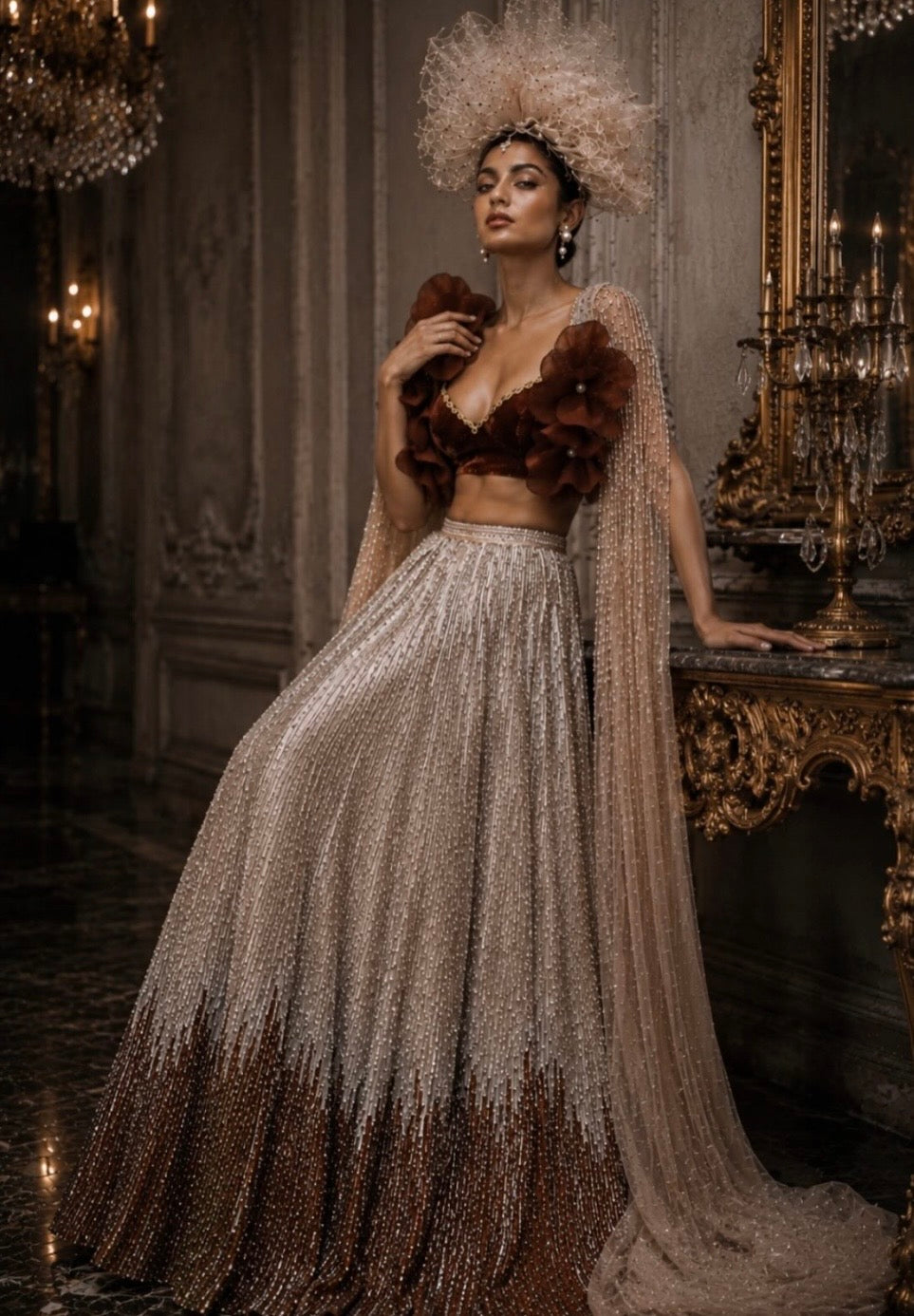 SILVER AND BROWN LEHENGA