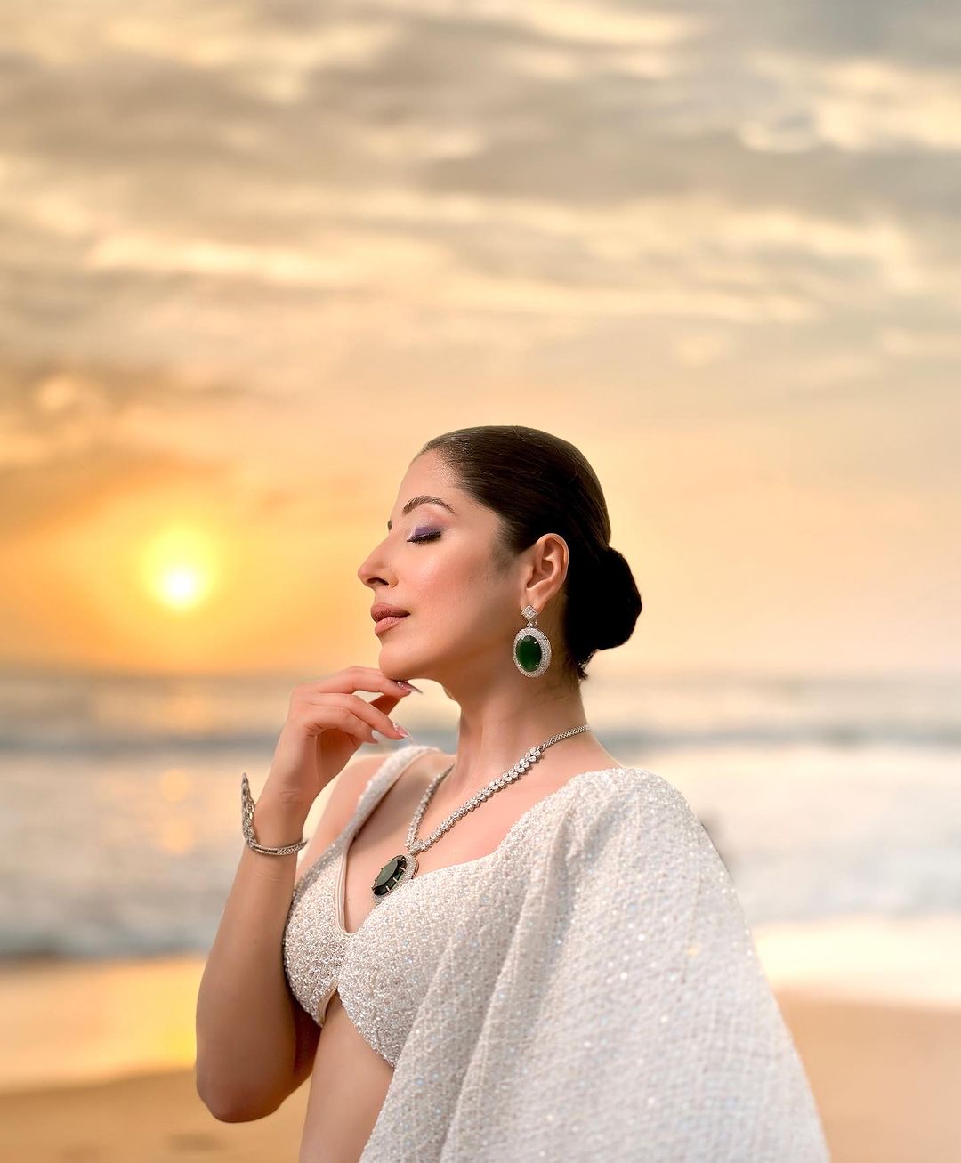 PURPLE COLOR & WHITE COLOR SAREE WITH ISABELLINE COLOR TOP & DRAPE