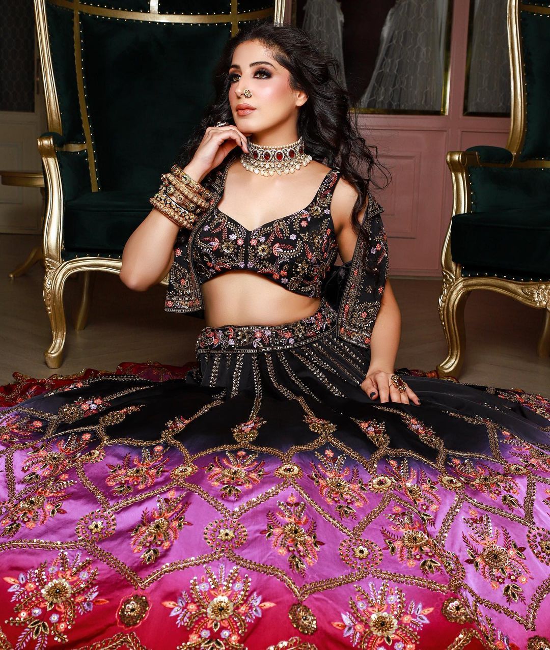 3 COLOR DESIGNED LEHENGA WITH HEAVY EMBROIDERY
