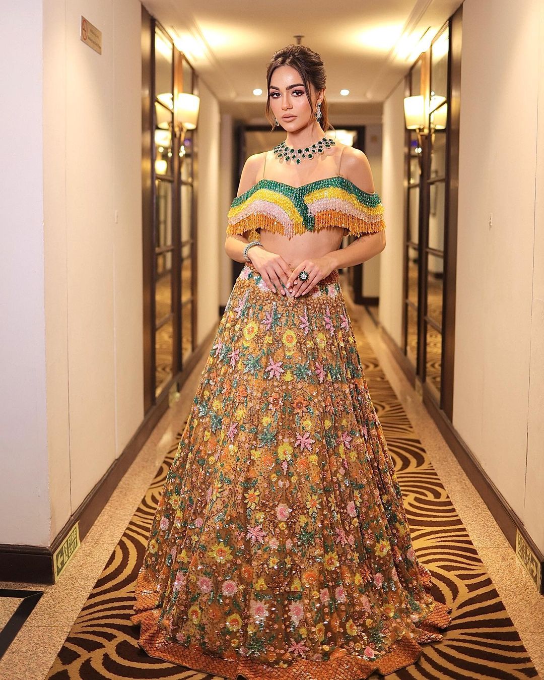 COPPER DESIGNED LEHENGA WITH FLOWER EMBROIDERY