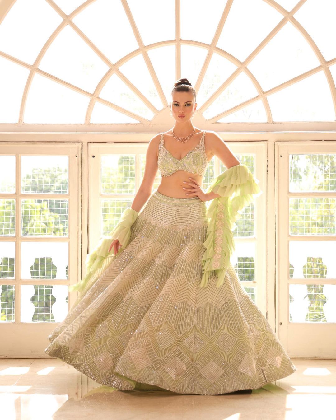 SAND GREEN COLOR EMBROIDRED LEHENGA SET