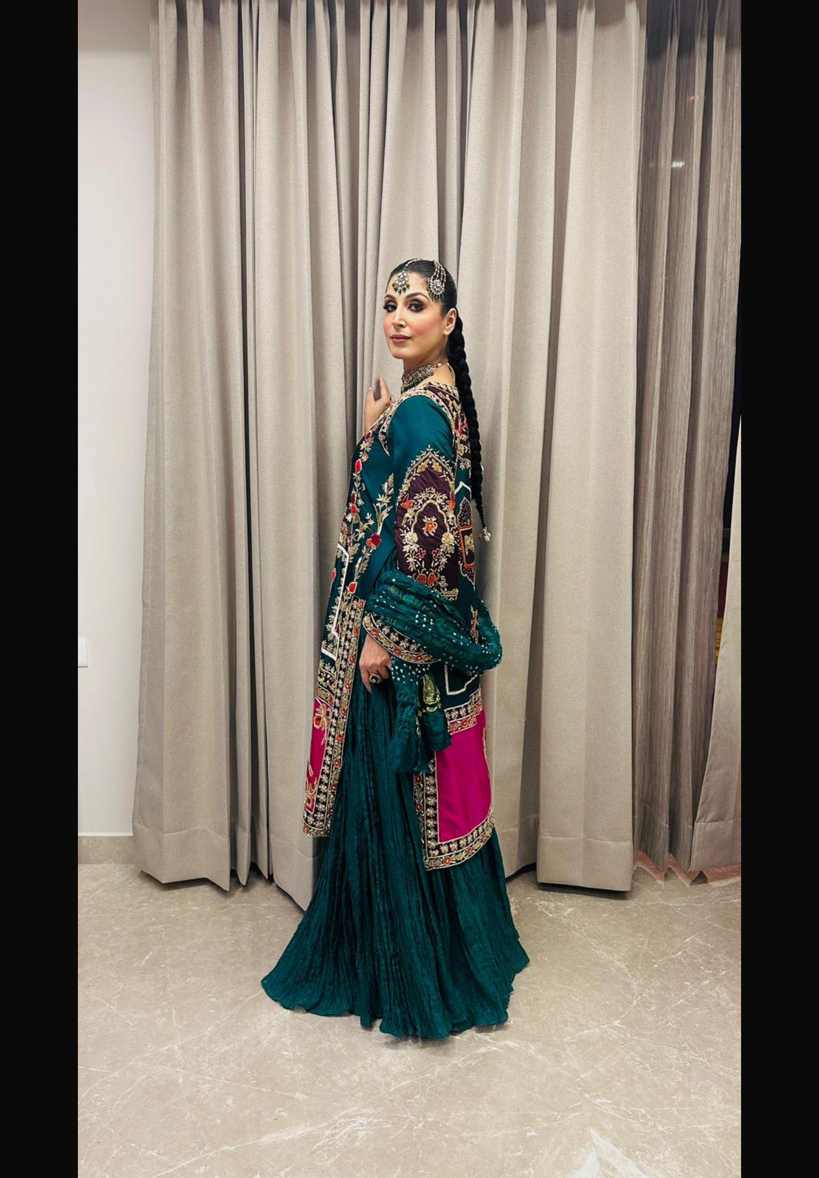 DEEP TEAL SILK SHARARA SET