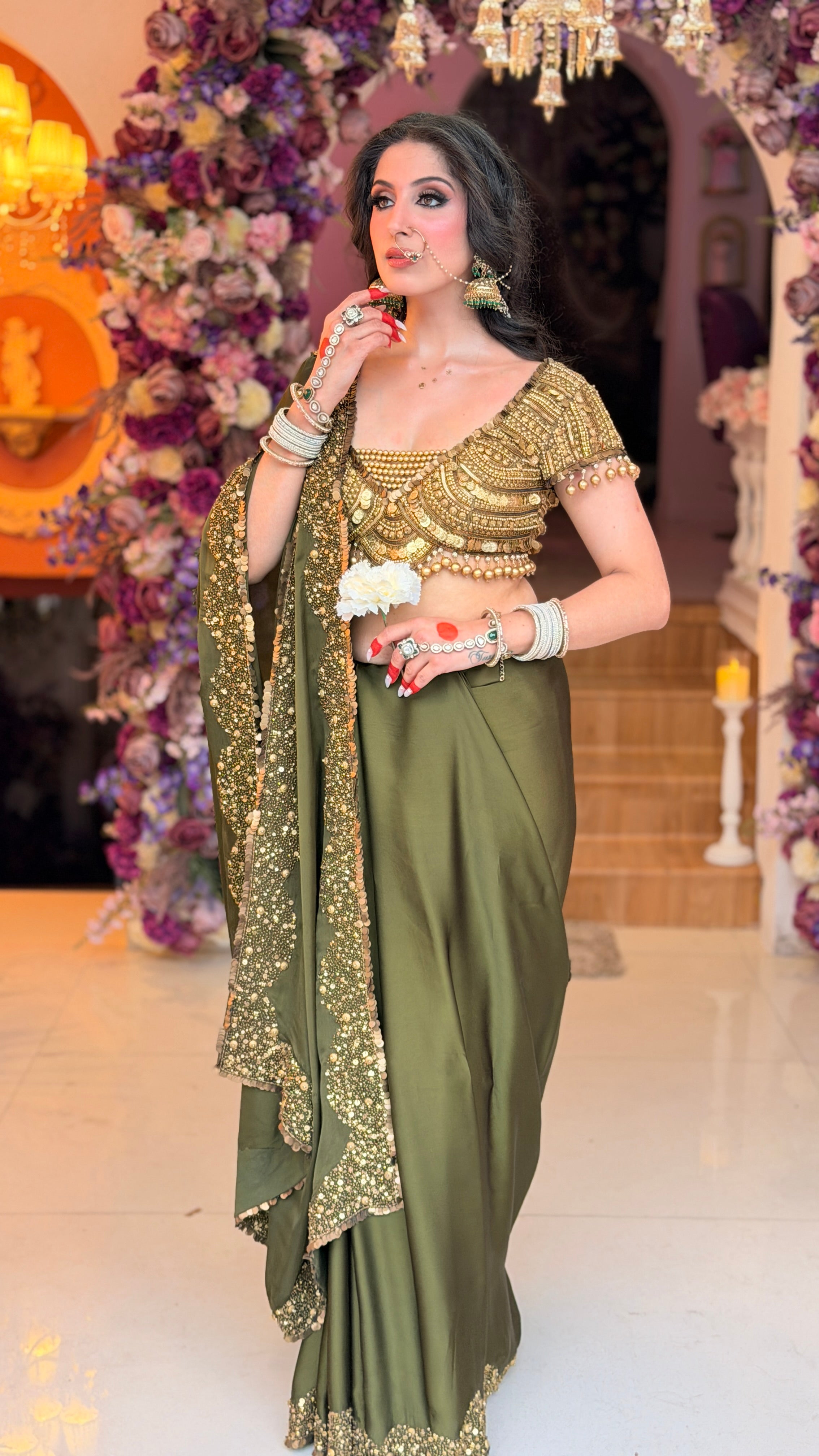 OLIVE GREEN SAREE