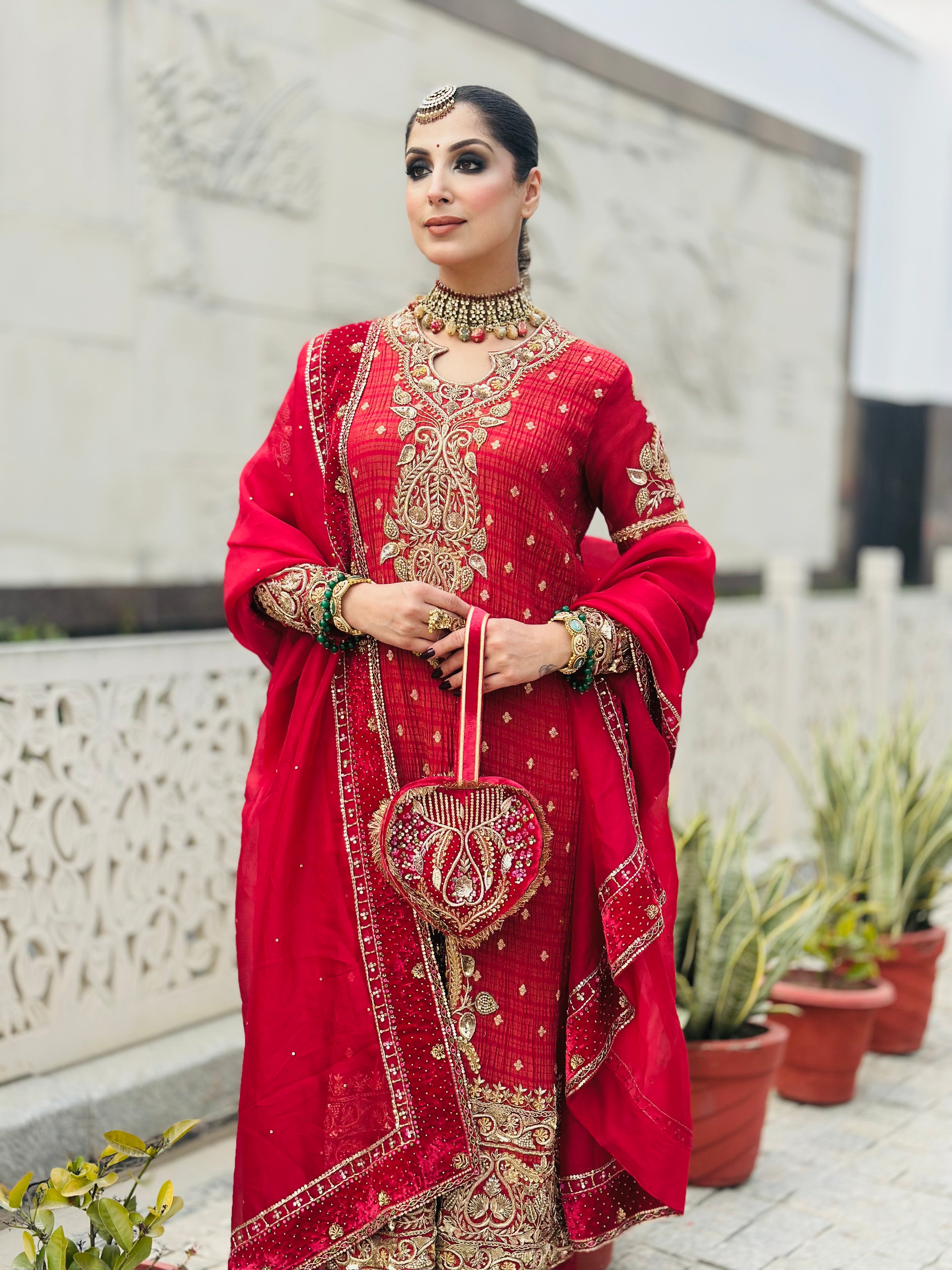 DEEP RED HAND EMBROIDERED SUIT