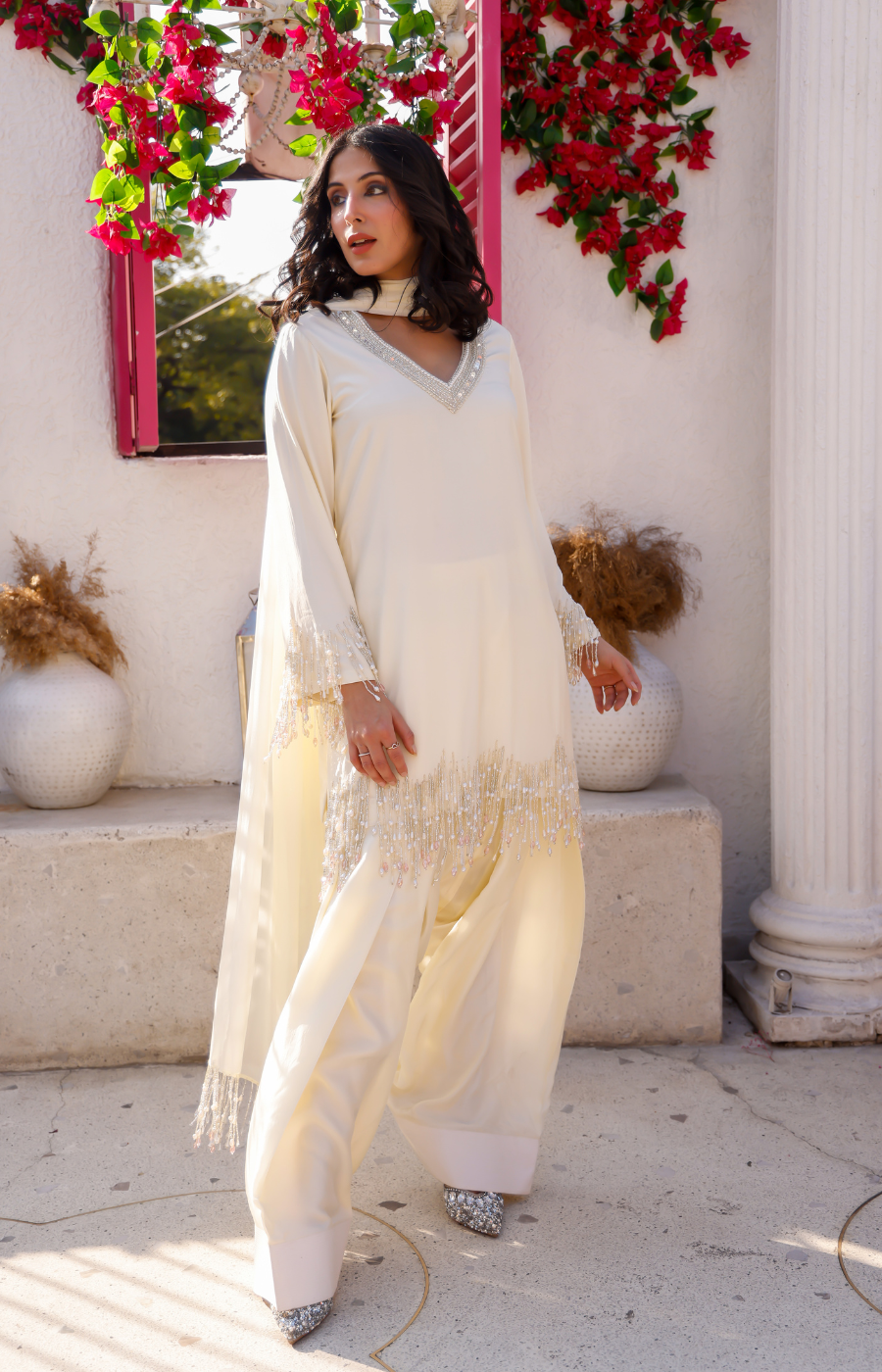 WHITE KURTI WITH EMBROIDERY ON DUPATTA