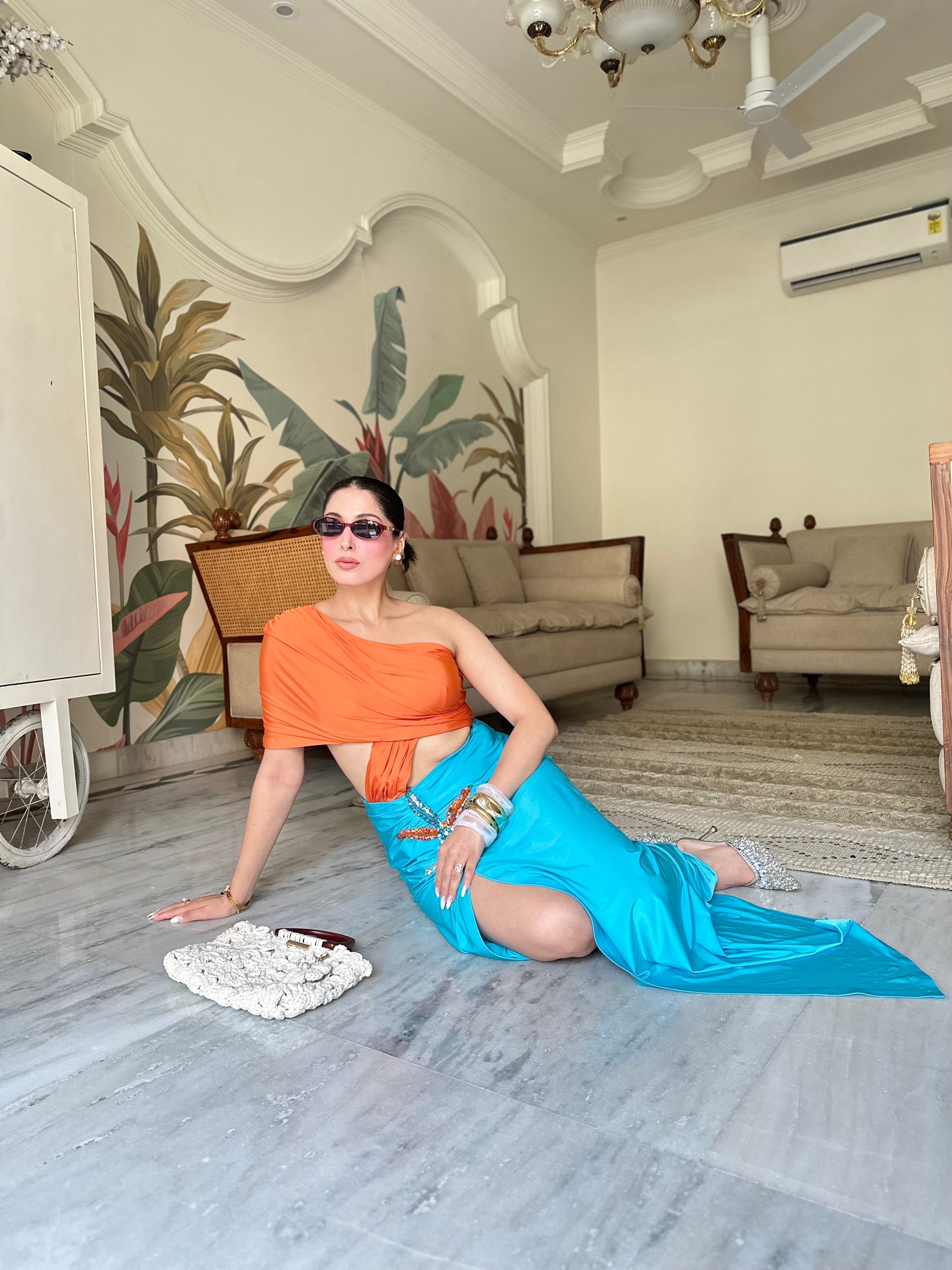 TURQUOISE DRAPED CO-ORD SET