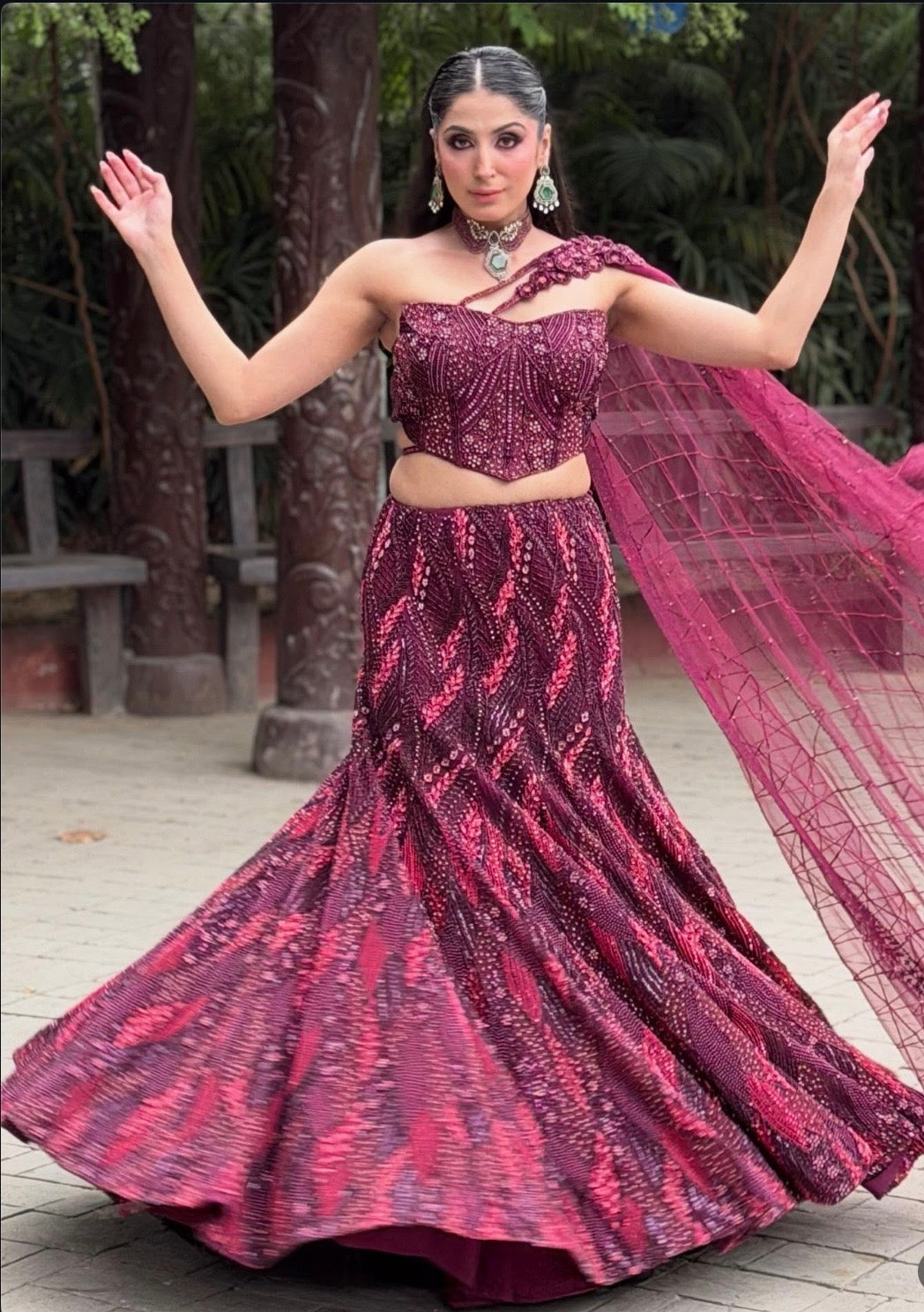 WINE CORSET LEHENGA