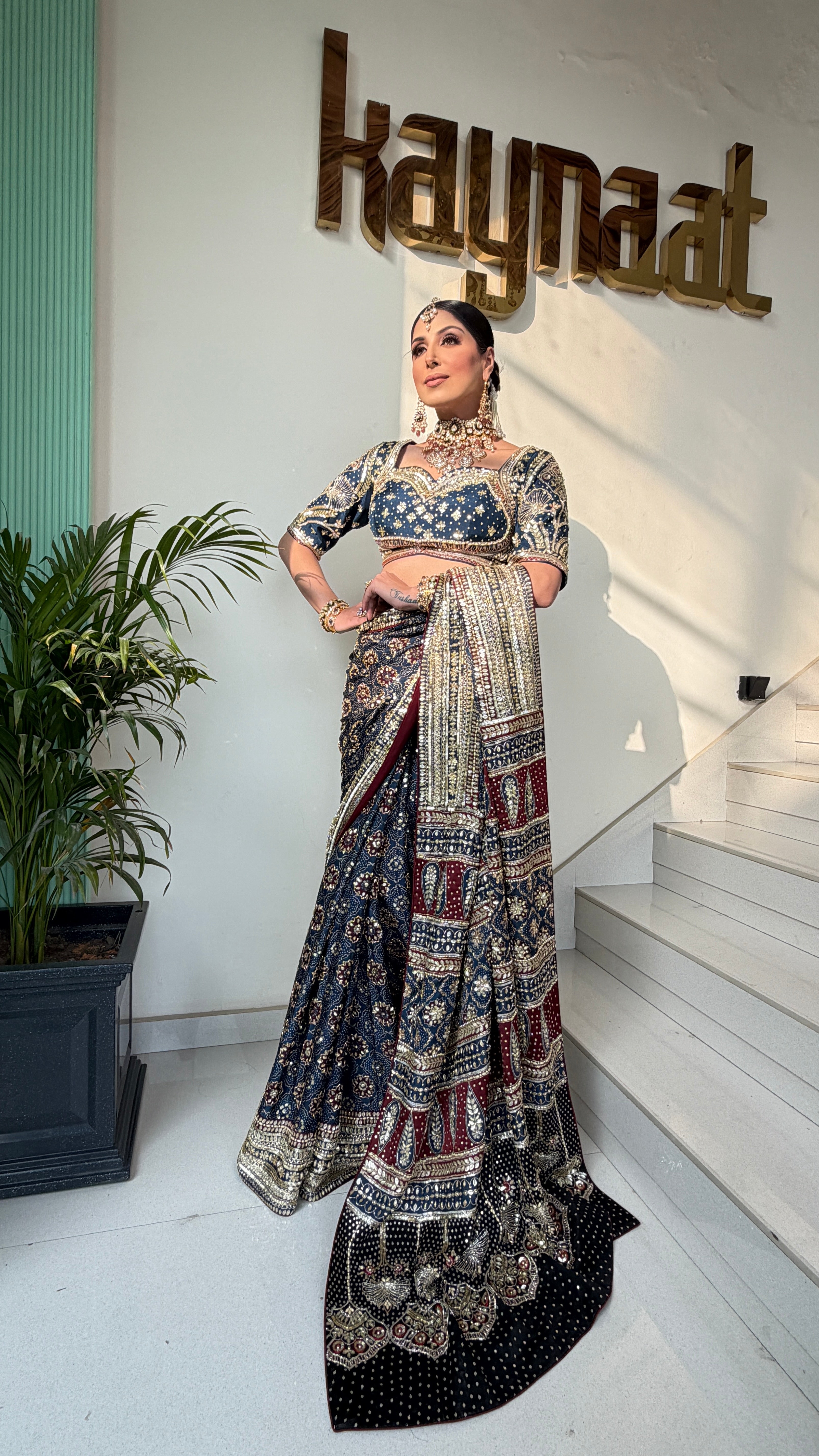 BLUE AJRAKH SAREE