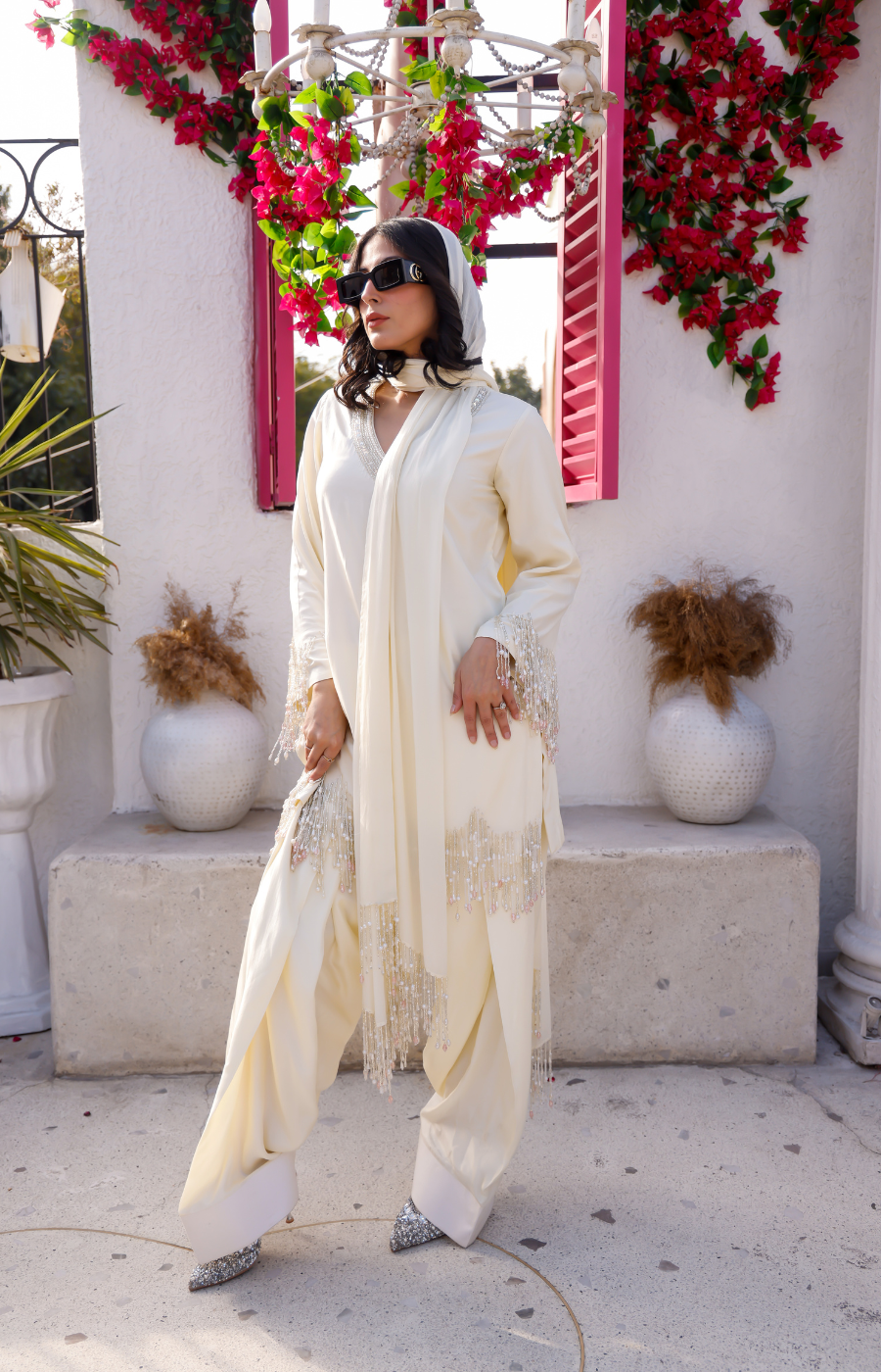 WHITE KURTI WITH EMBROIDERY ON DUPATTA