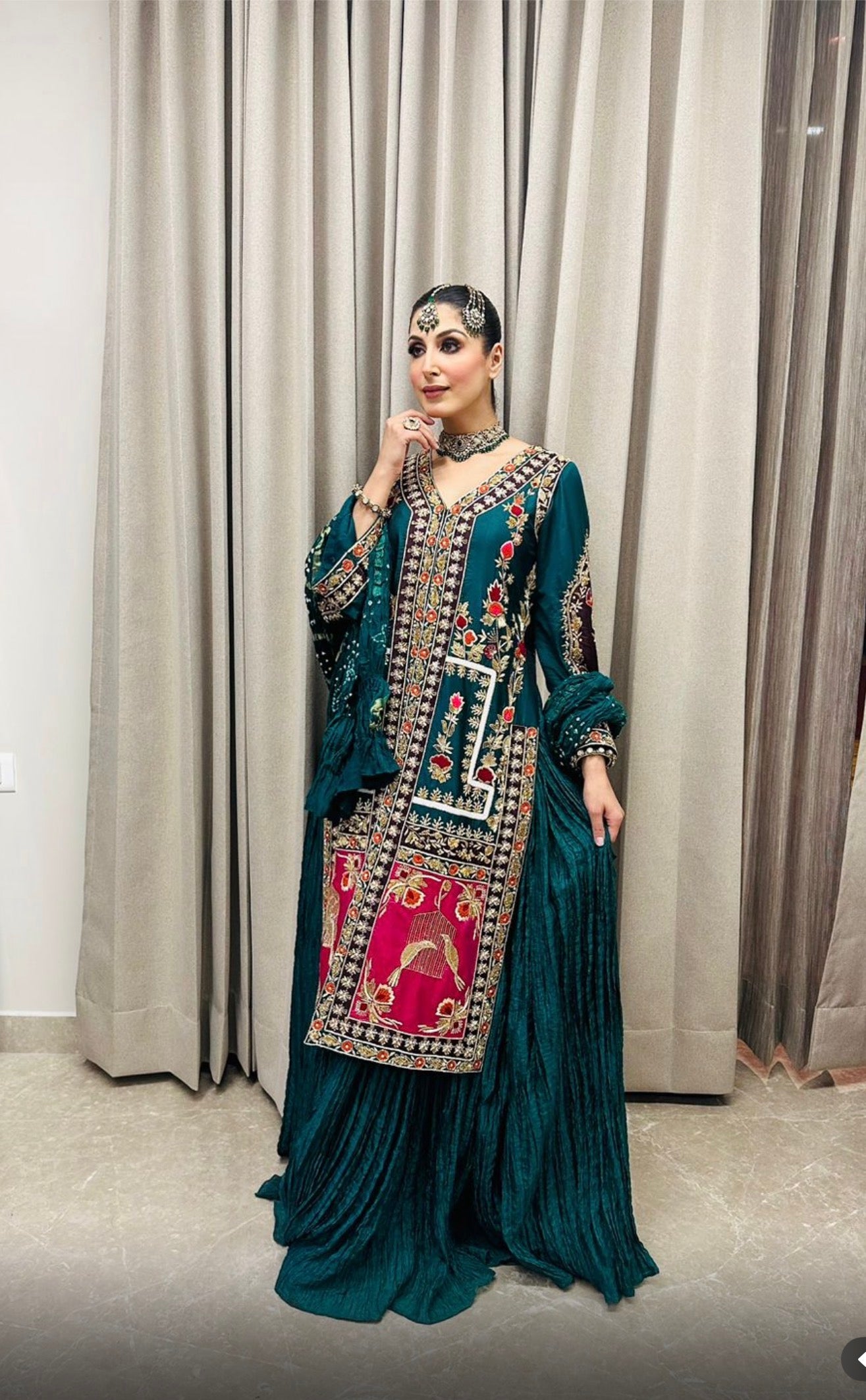 DEEP TEAL SILK SHARARA SET