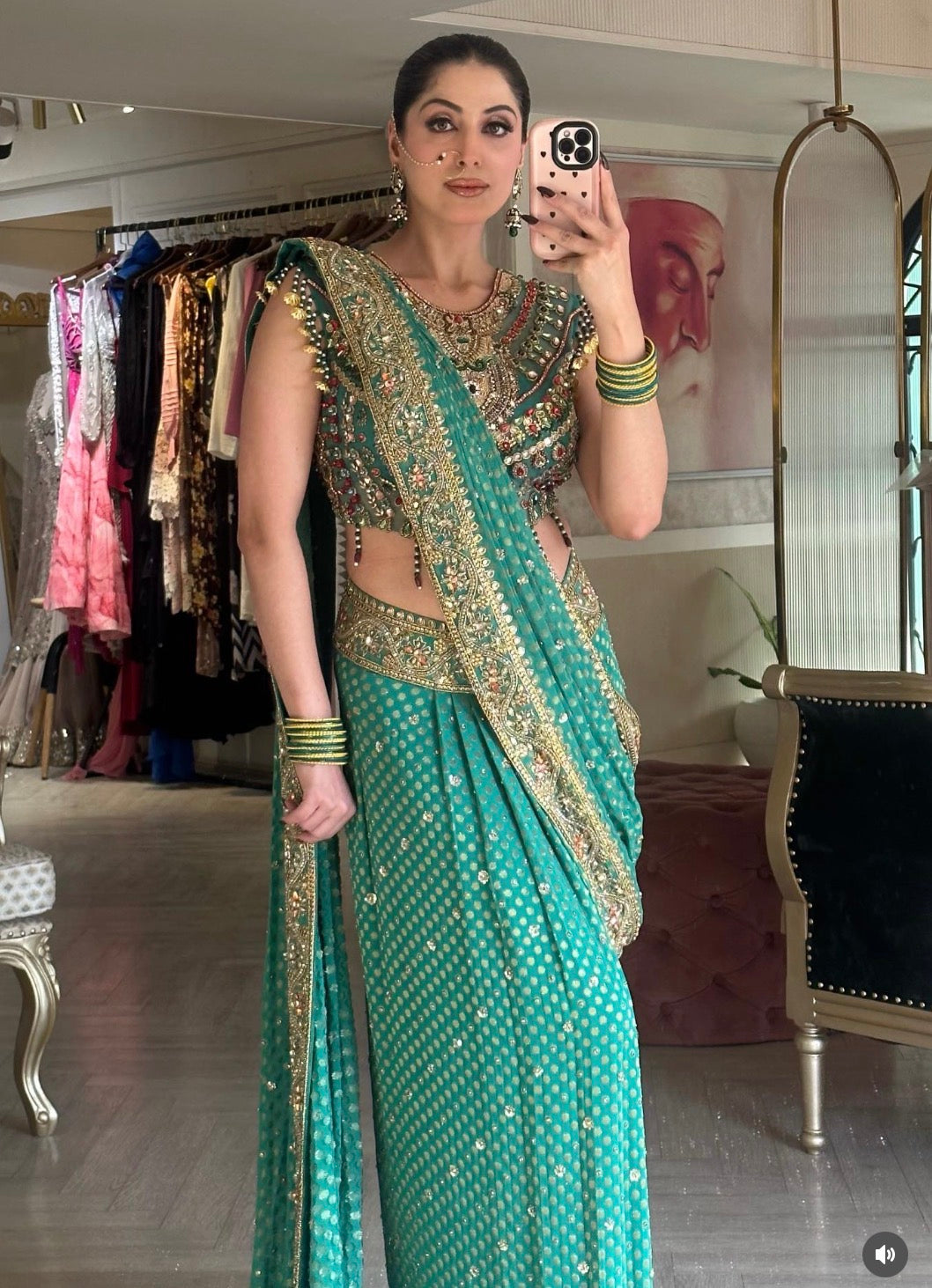 SEA GREEN DRAPE SAREE