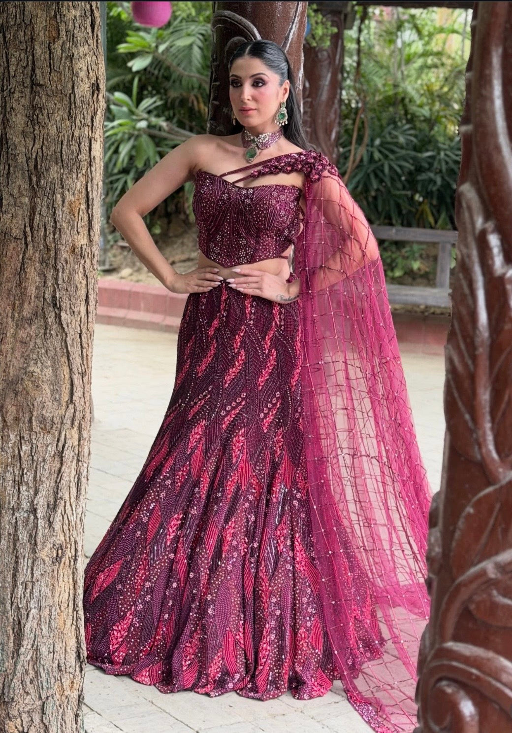 WINE CORSET LEHENGA