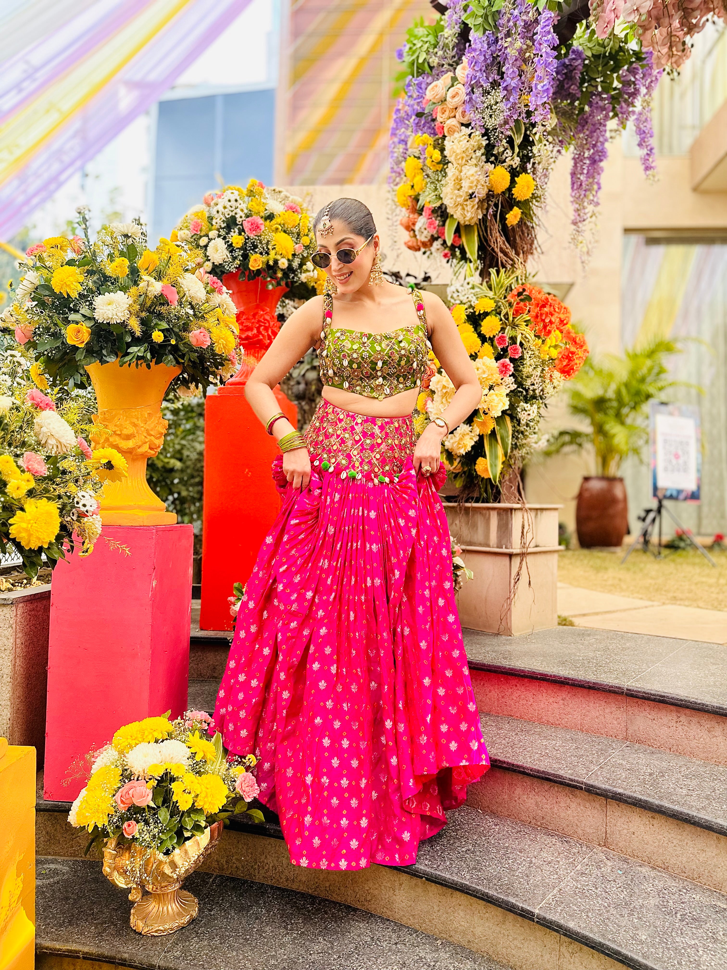 PINK AND OLIVE GREEN LEHENGA