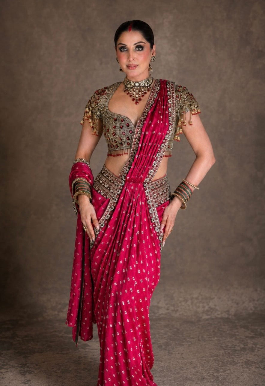 FUCHSIA PINK DRAPE SAREE
