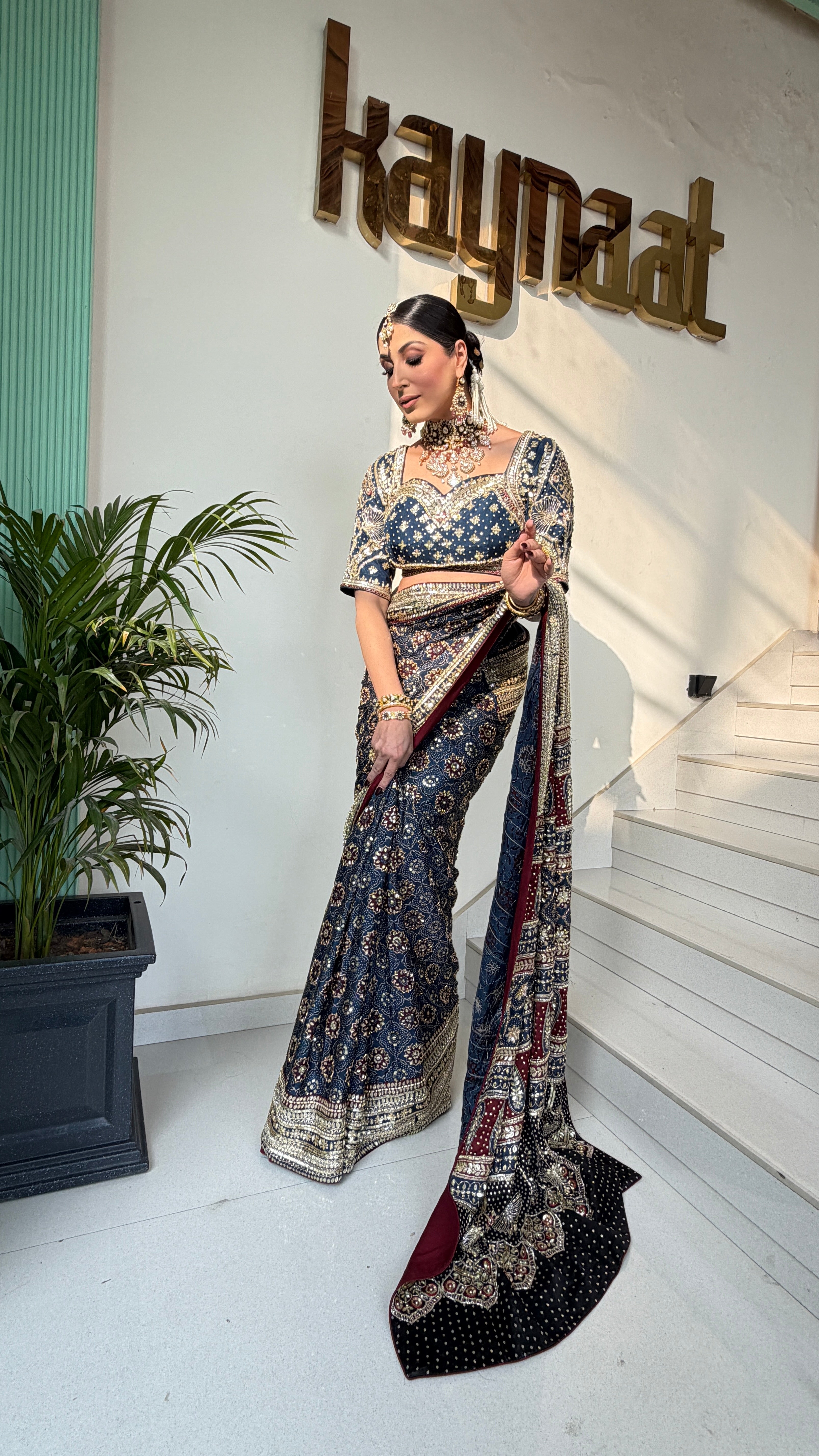 BLUE AJRAKH SAREE