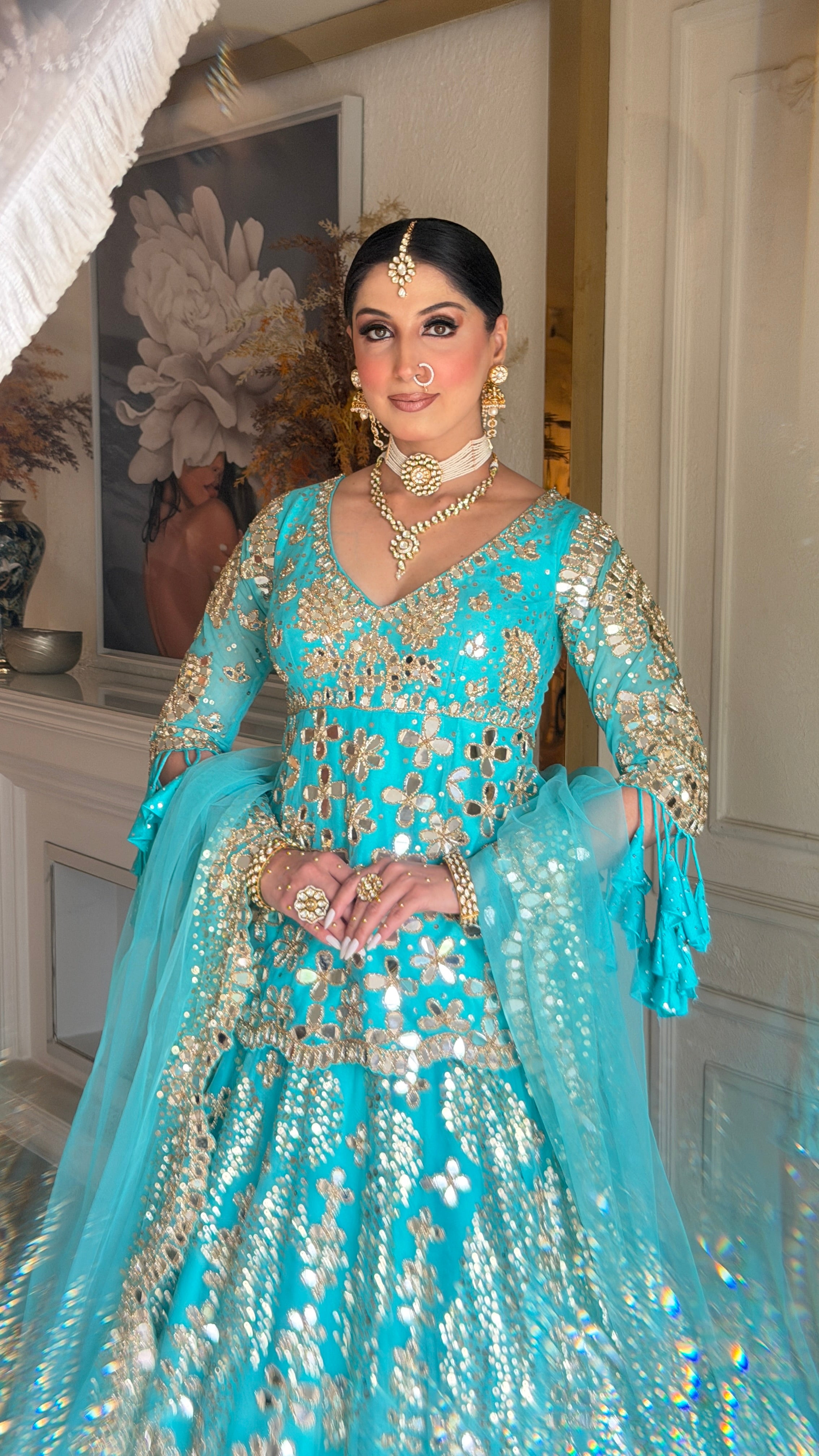 BLUE CYAN MIRROR LEHENGA