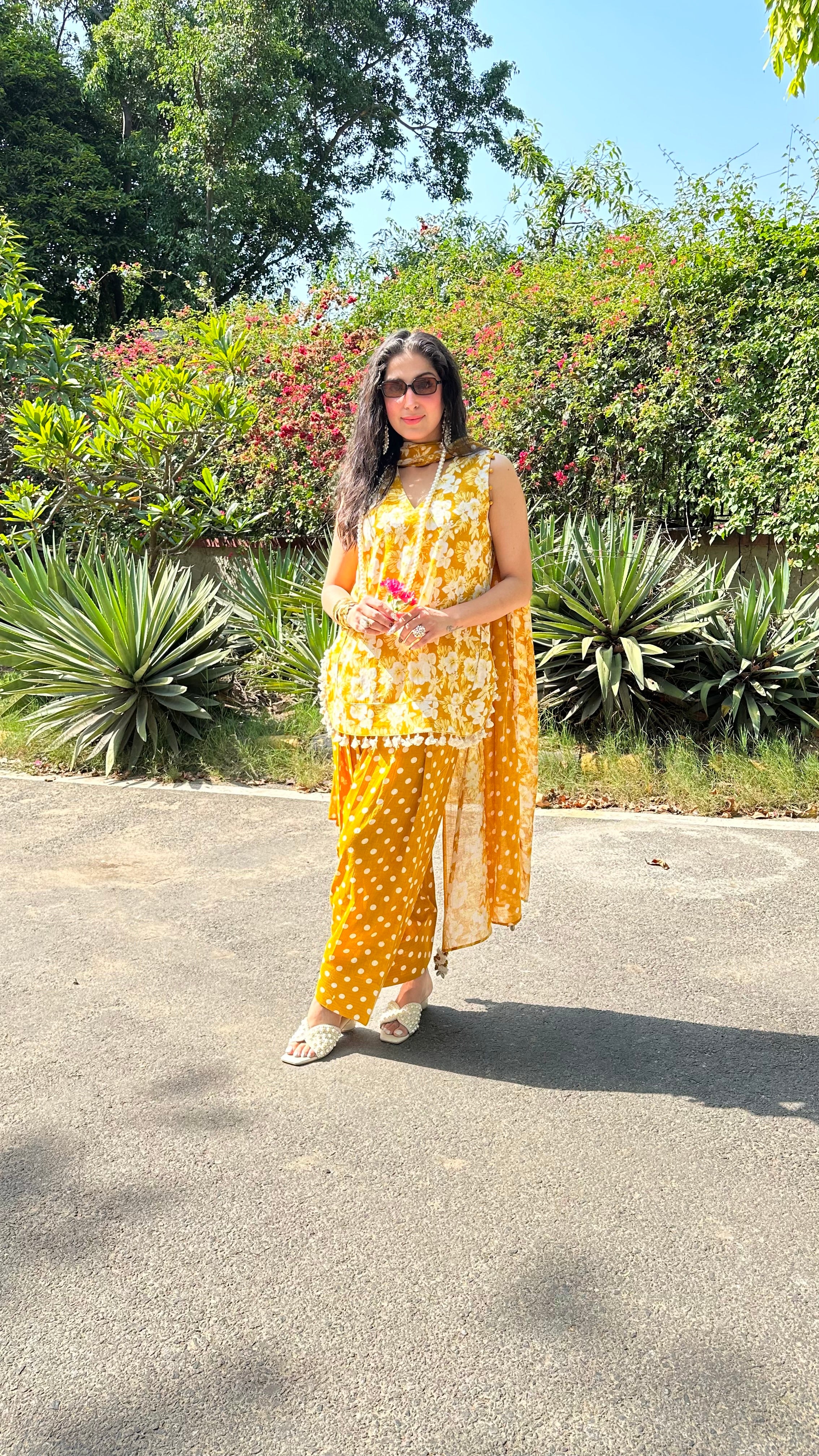 MUSTARD PRINTED SUIT