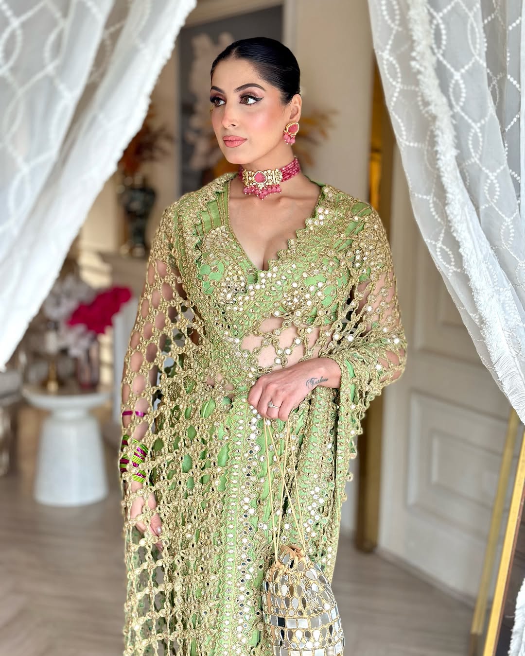 GREEN MIRROR SAREE