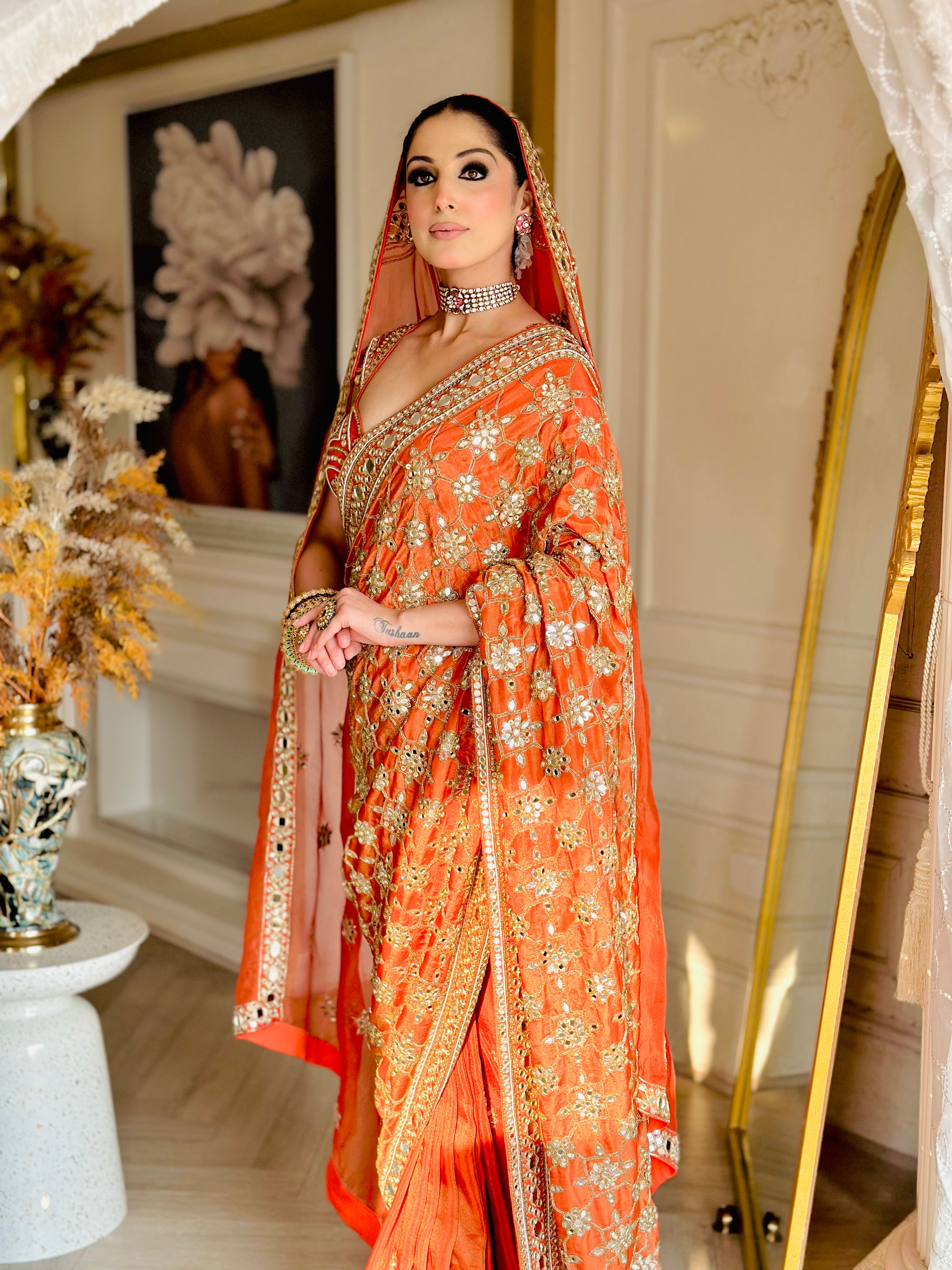 RUST MIRROR SAREE