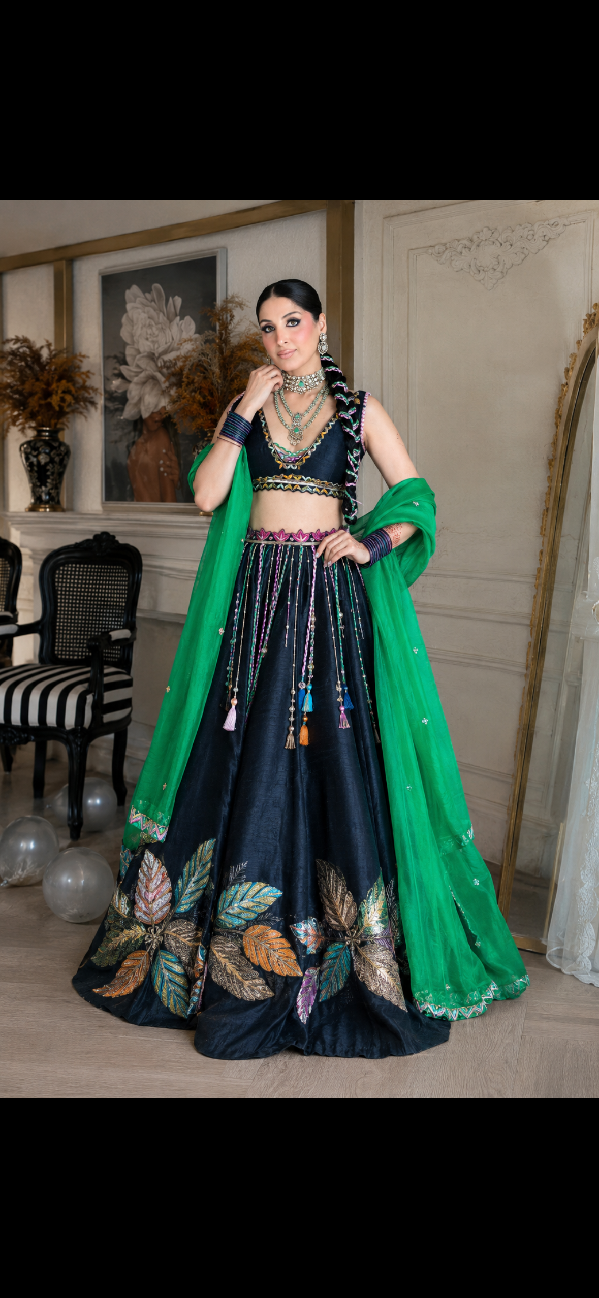 BLACK MULTI-COLOR LEHENGA