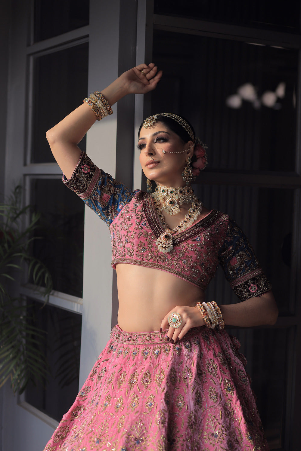 RUBER COLOR EMBROIDRED LEHENGA SET