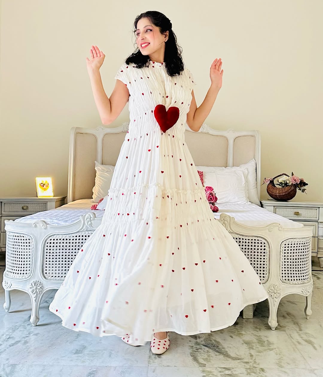 RED HEART IVORY DRESS