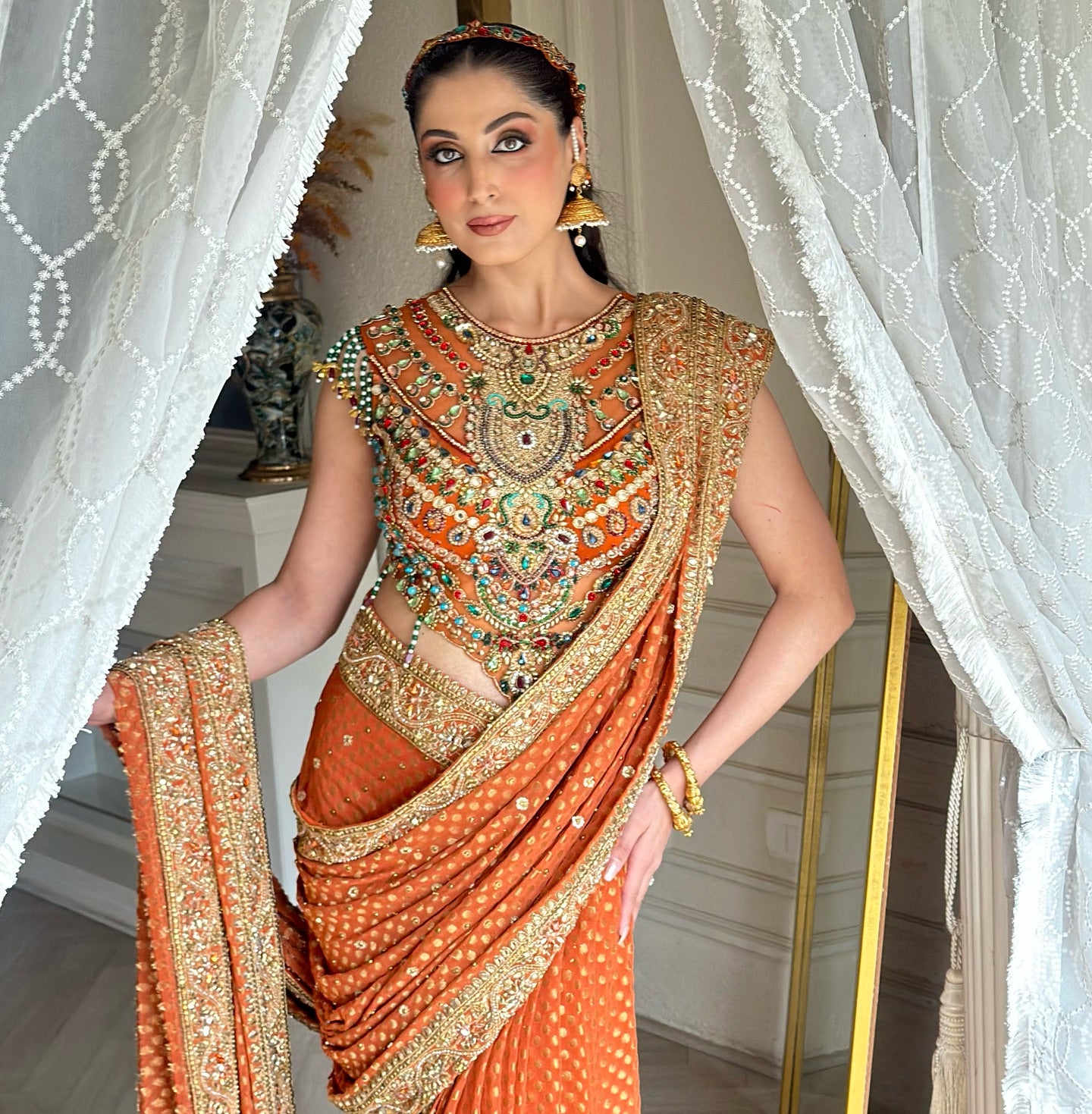 BURNT ORANGE DRAPE SAREE