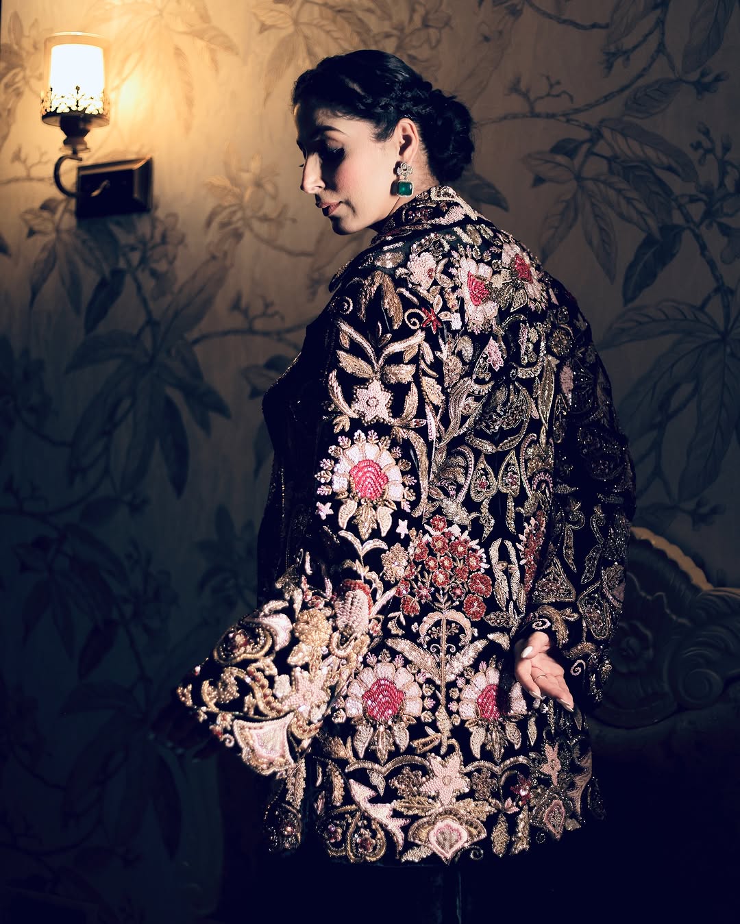 BLACK VELVET HAND EMBROIDERED JACKET SET
