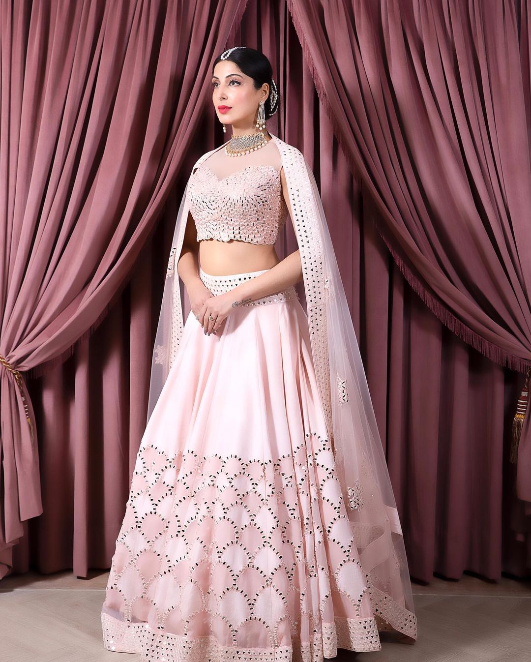 BABY PINK LEHENGA SET WITH CRYSTAL EMBROIDERY