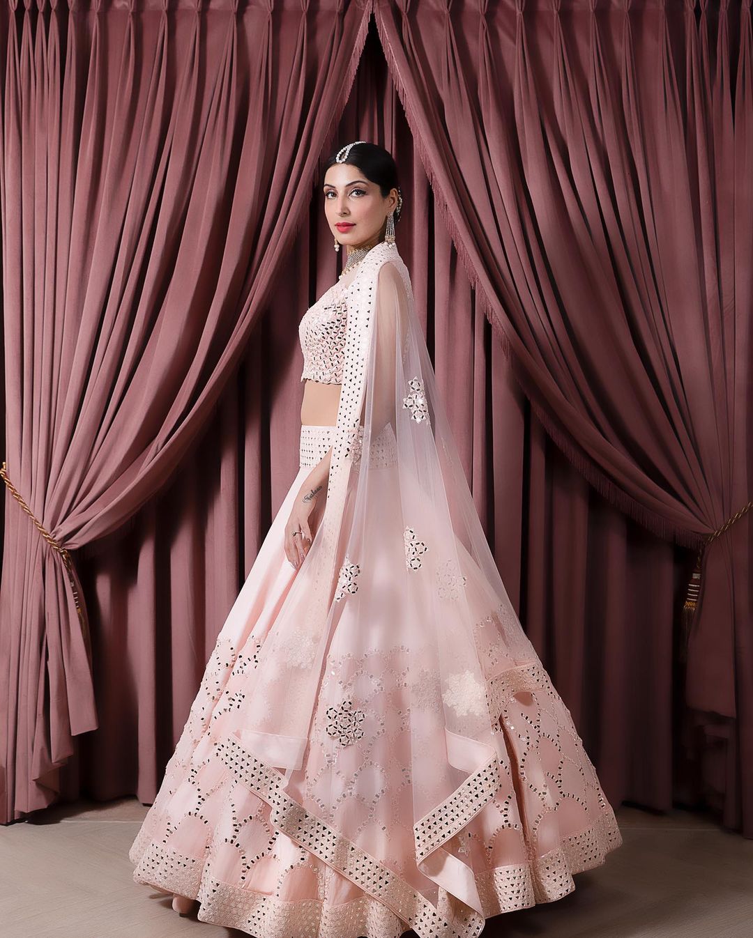 BABY PINK LEHENGA SET WITH CRYSTAL EMBROIDERY