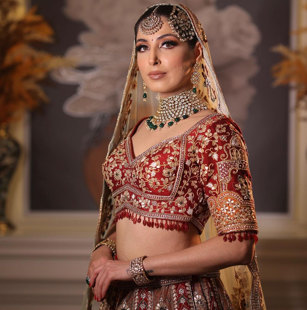 BRIDAL RED ORANGE DESIGNED LEHENGA WITH HEAVY EMBROIDERY