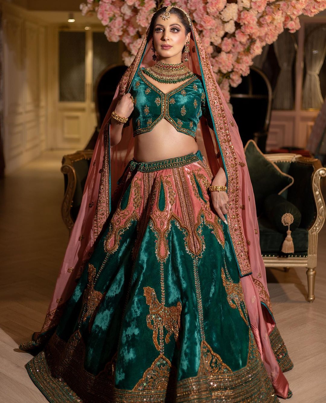 OLIVE COLOR HORSE DESIGNED LEHENGA SET