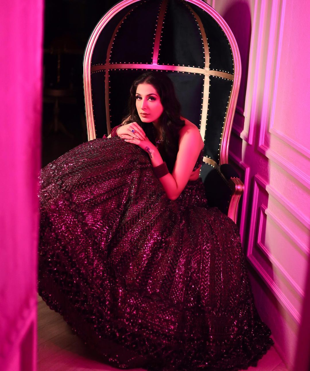 RICH MAROON DESIGNED LEHENGA WITH HEAVY EMBROIDERY