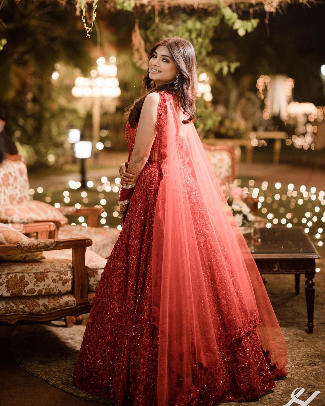 FALU RED LEHENGA SET WITH SEQUENCE EMBROIDERY