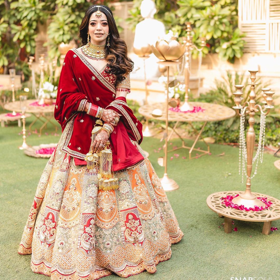 BRIDAL RED ORANGE DESIGNED LEHENGA WITH HEAVY EMBROIDERY