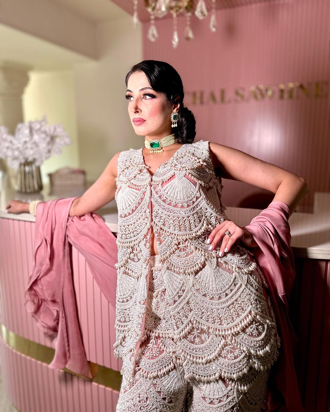 PINK COLOR KURTI WITH EMBROIDERY