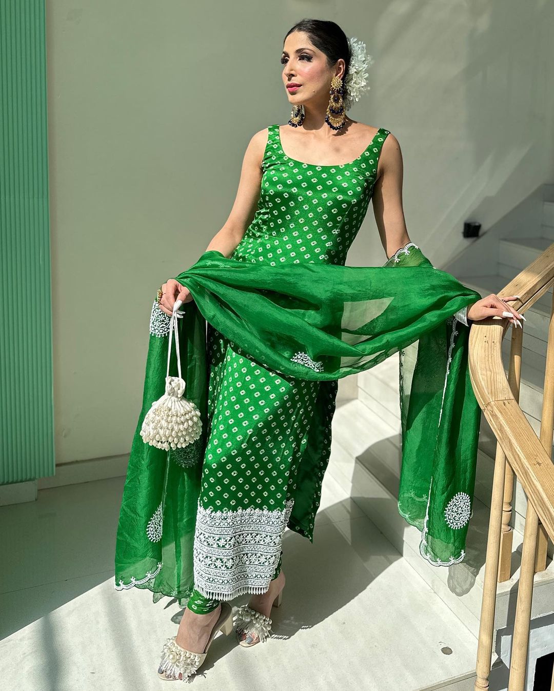 GREEN COLOR KURTI WITH EMBROIDERY ON DUPATTA